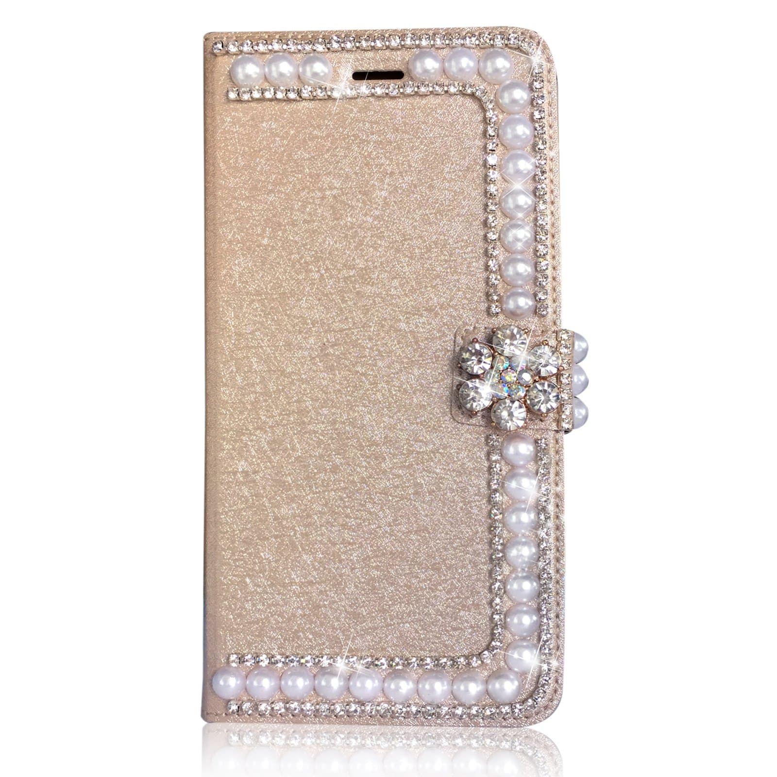 iPhone 6 Case,iPhone 6s Case,CRAZY PANDA Deluxury Full Protection iPhone 6 6s Soft Case 3D Bling Crystal Rhinestones Wallet Card Case Flip Leather Stand Case Cover for iPhone 6 6s - light gold