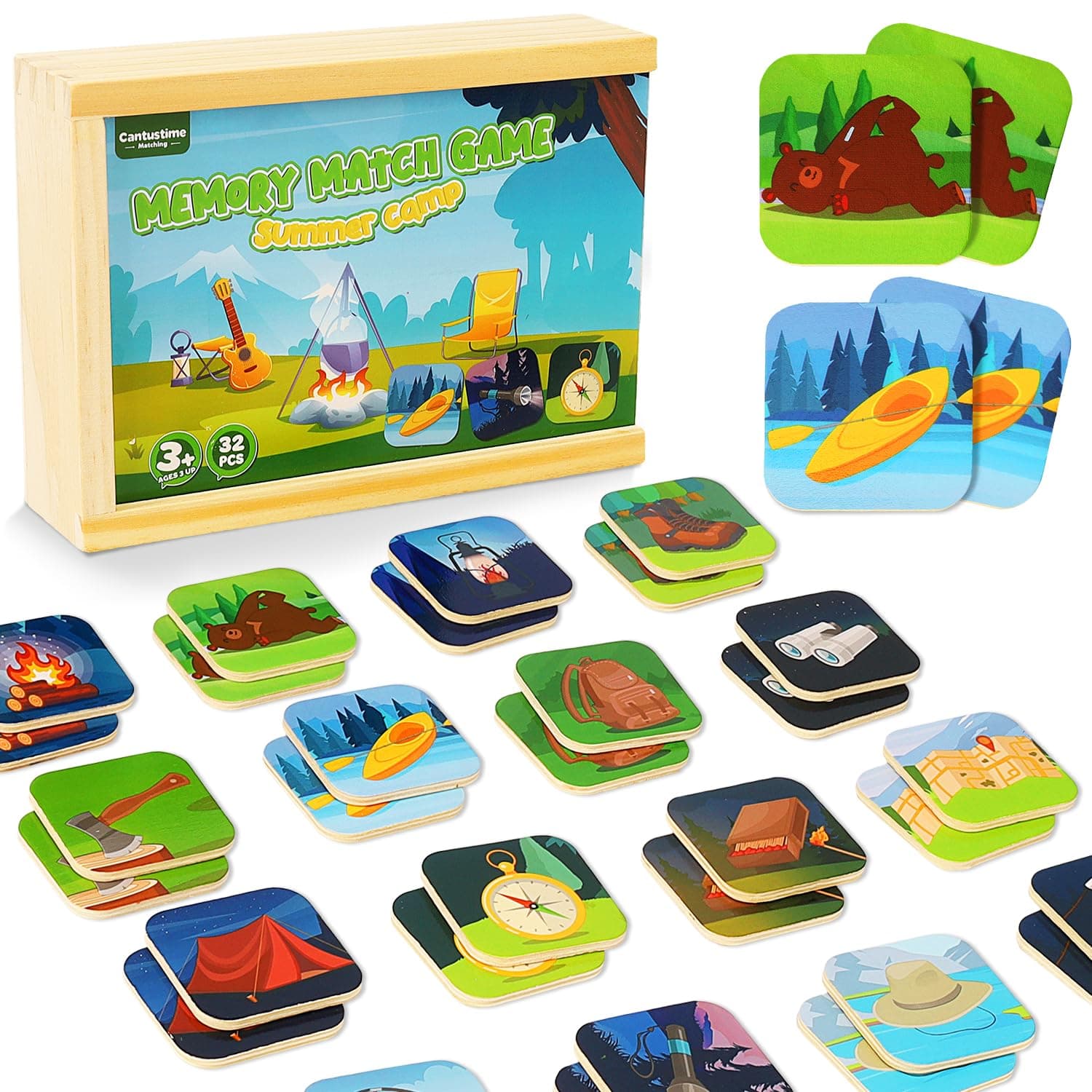 Memory Matching Game for Kids - 32pc Summer Camp Concentration Memory Card Matching Toys for Preschool Toddler,Children,Boys and Girls Ages 3-5,3,4,5 and Up