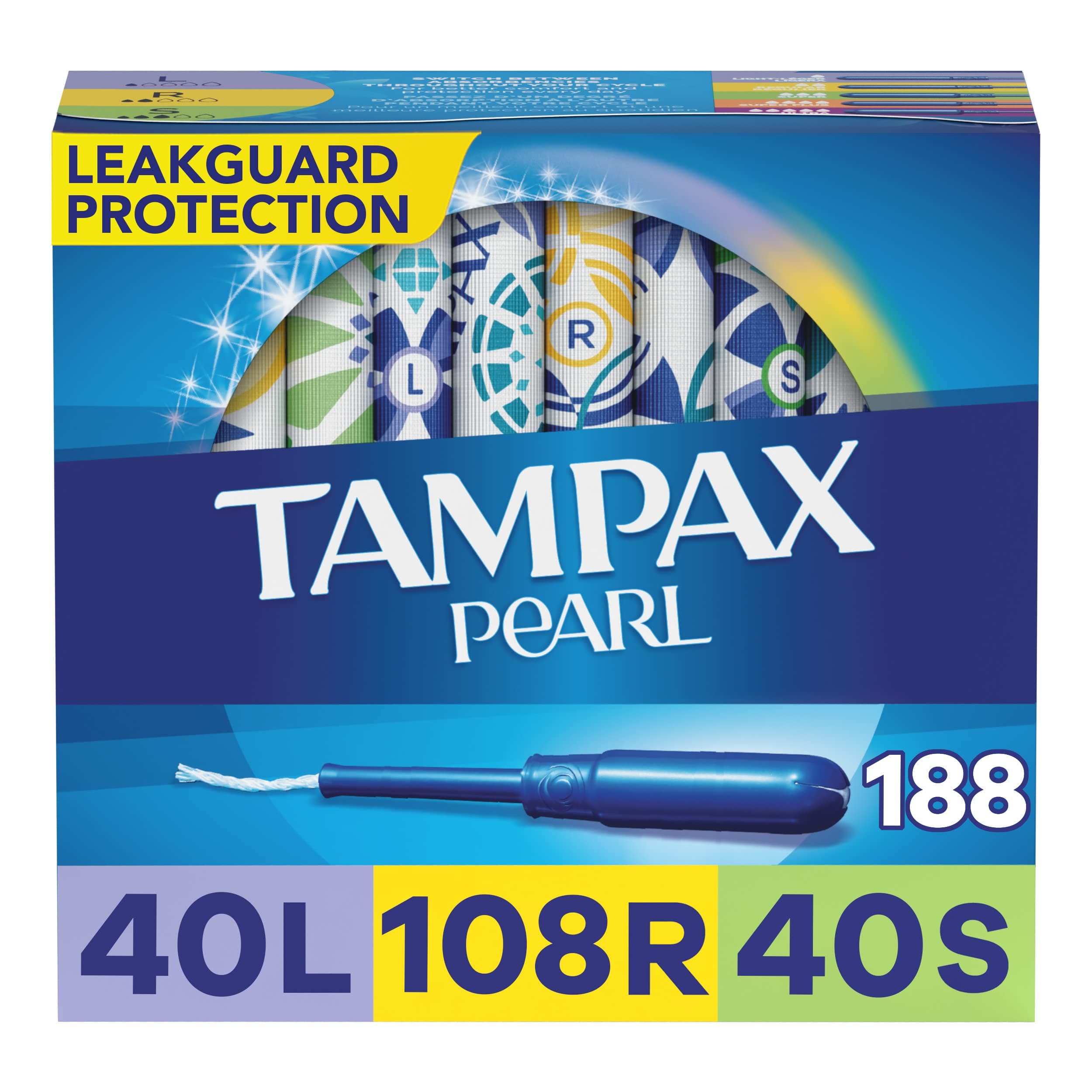 Pearl Plastic Tampons, Light/Regular/Super Absorbency Multipack, 188 Count, Unscented (47 Count, Pack of 4 - 188 Count Total) - Packaging May Vary