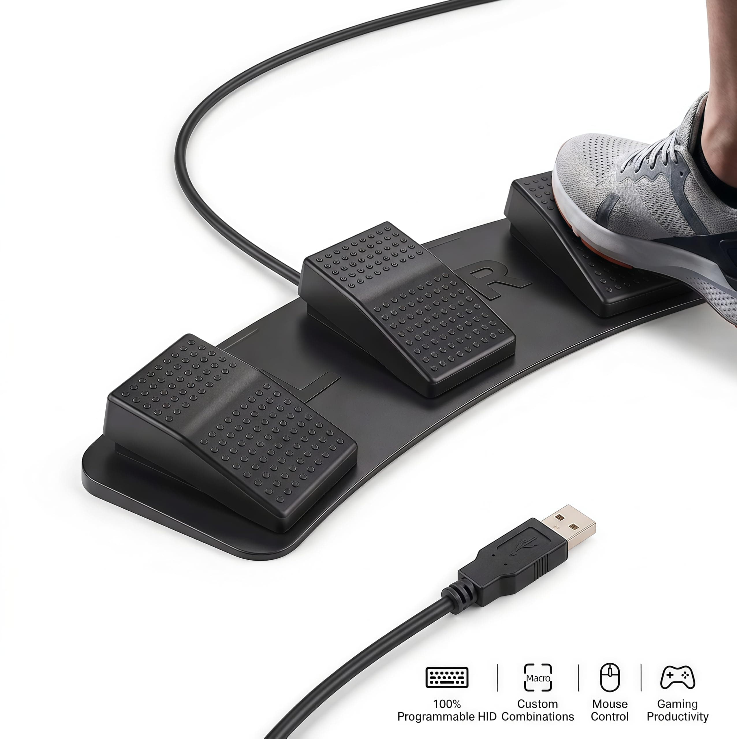 Hoffnugshween USB Foot Pedal:3-key PC Switch Control Keyboard Actions HID Programmable Shortcuts Custom Combinations Hotkeys for Gaming & Transcription Mouse Controller Button for PC Switch Computer