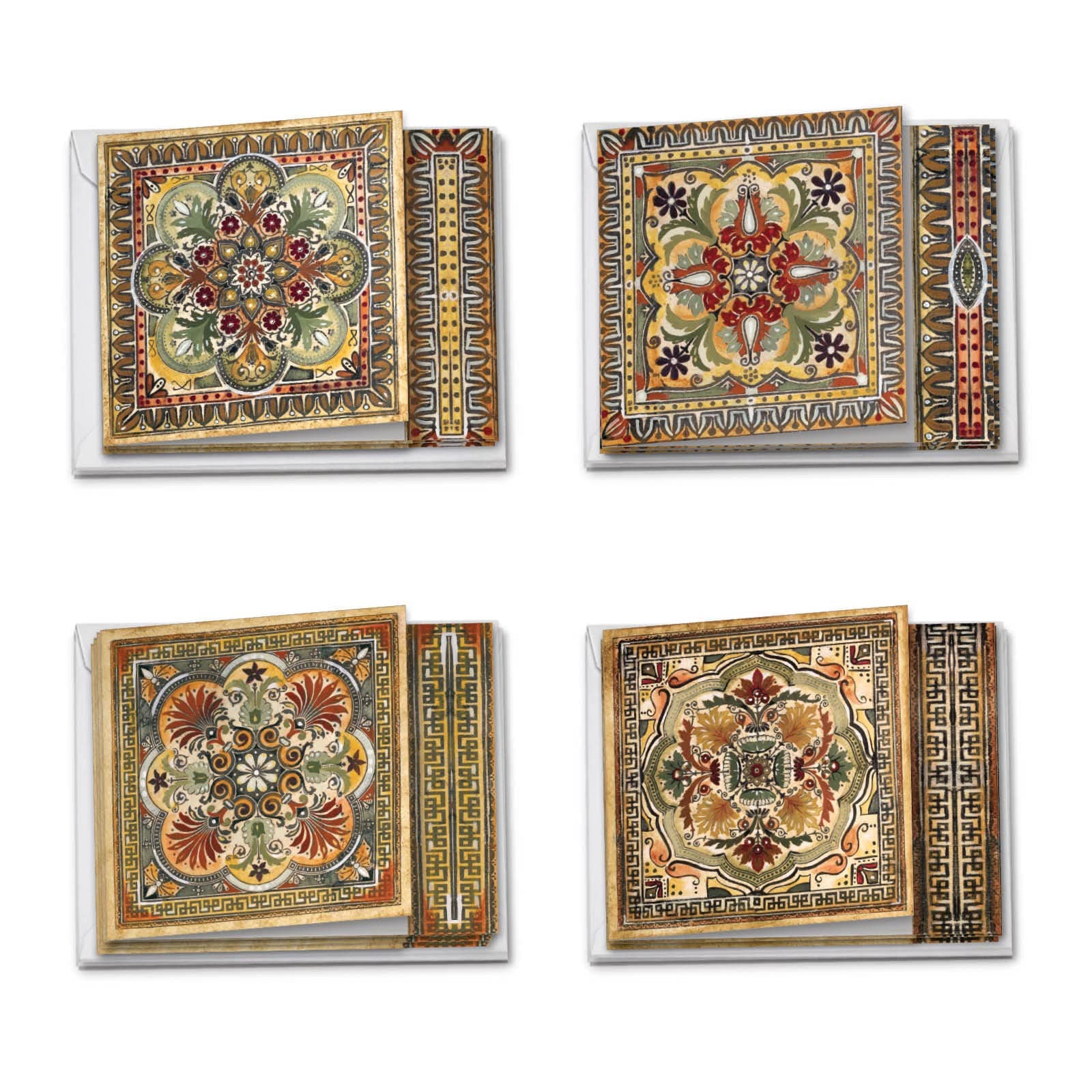 12 Assorted Blank Note Cards (4 x 5.12 Inch) - Boxed All Occasion Notecards Bulk (4 Designs, 3 Each) - Ornate Tiles MQ4609OCB-B3x4