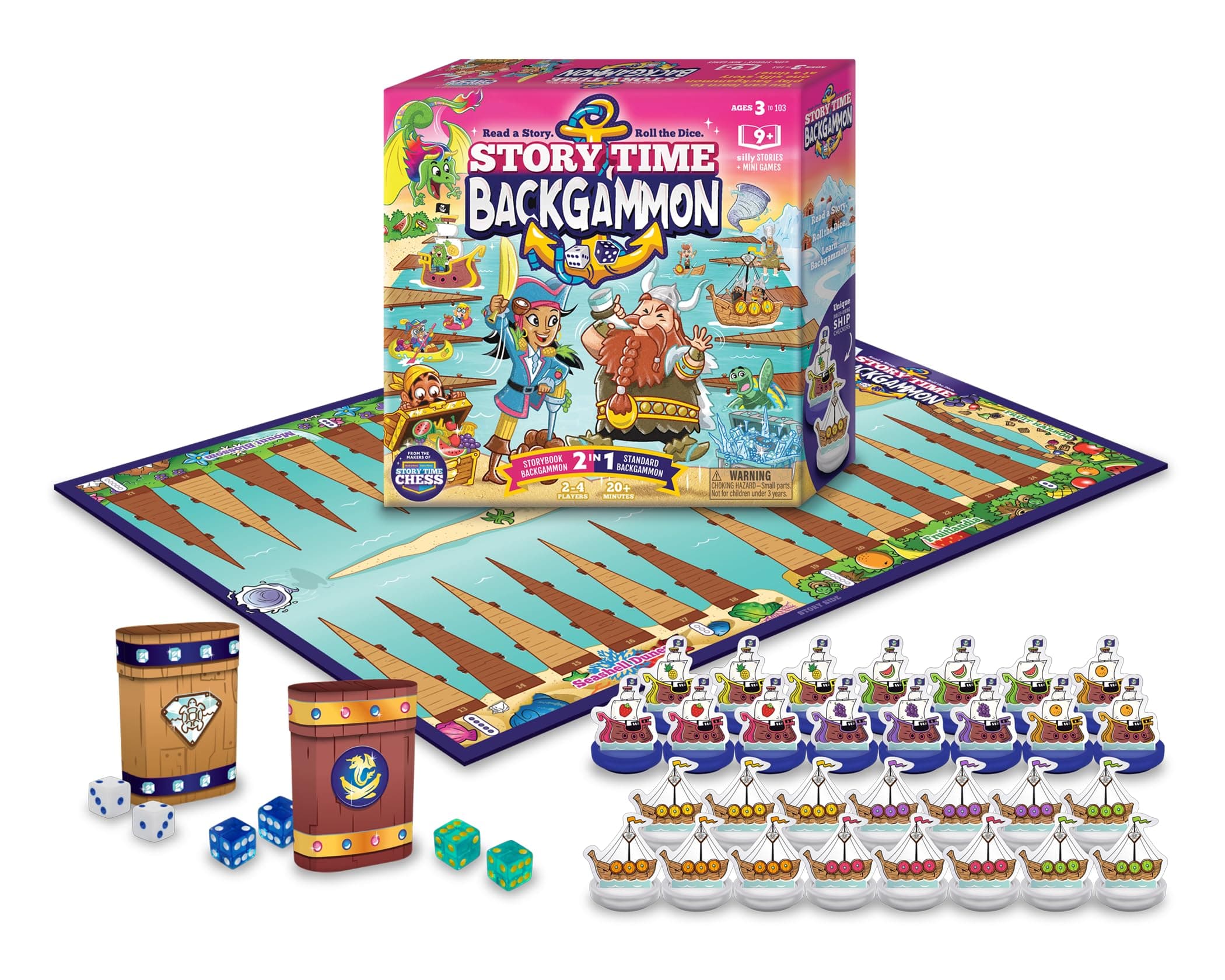 Story Time Chess Backgammon Set for Kids, Ages 3 and Up, Educational Learning Game, 1-6 Players