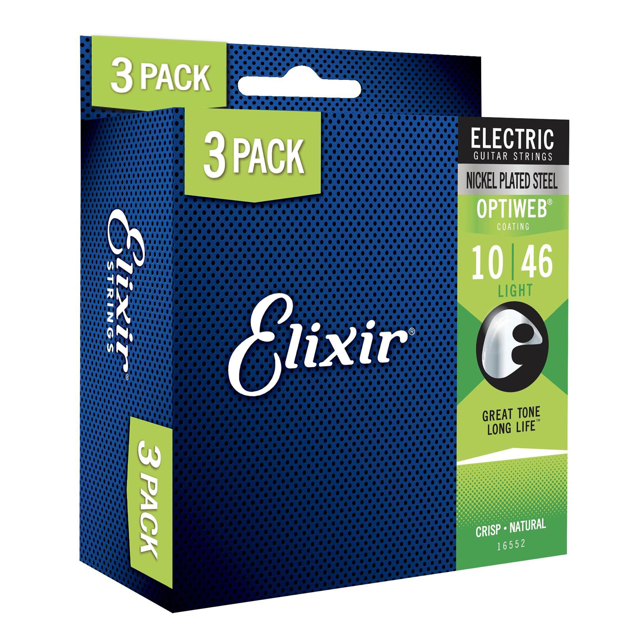 Elixir Strings 16552 Guitar Strings with OPTIWEB Coating, 3 Pack, Light (.010-.046)