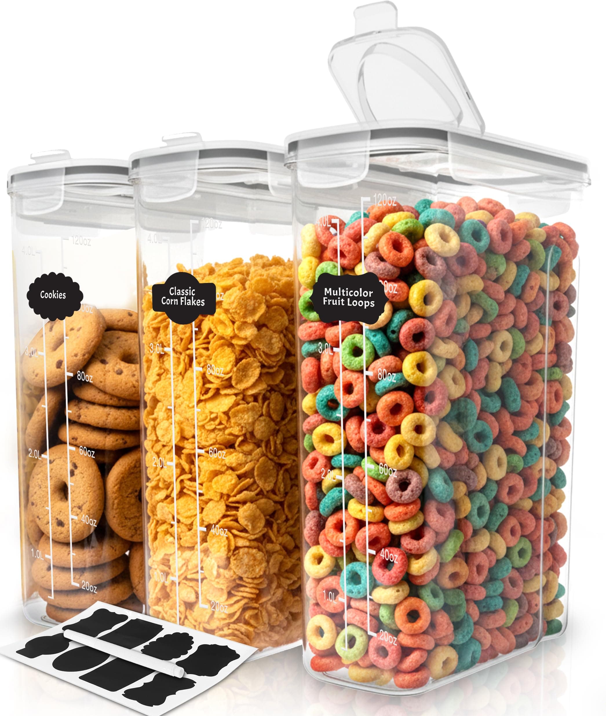 Utopia Kitchen Cereal Containers Storage Set – 3 Pack 4L(135.2 oz) Airtight Food Storage Containers with Lids, BPA-Free Cereal Dispensers for Pantry Organization and Storage (Clear)