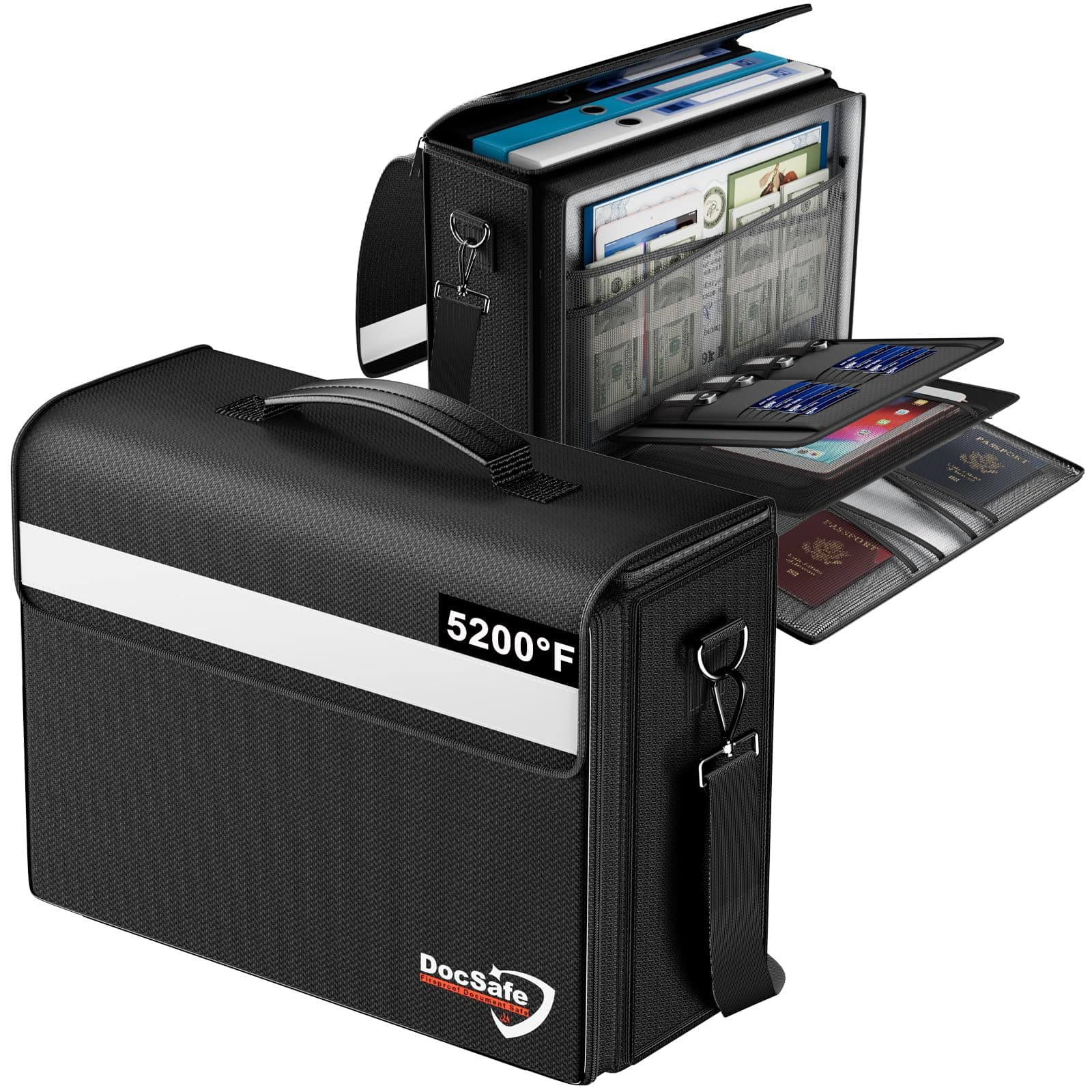 DocSafe Fireproof Document Bag with Multiple Pockets,5200°F Large (17”x12.5”x7.2”) File Organizer Fireproof Waterproof Bag Important Document Holder Home Office Portable Filing Storage for Valuables