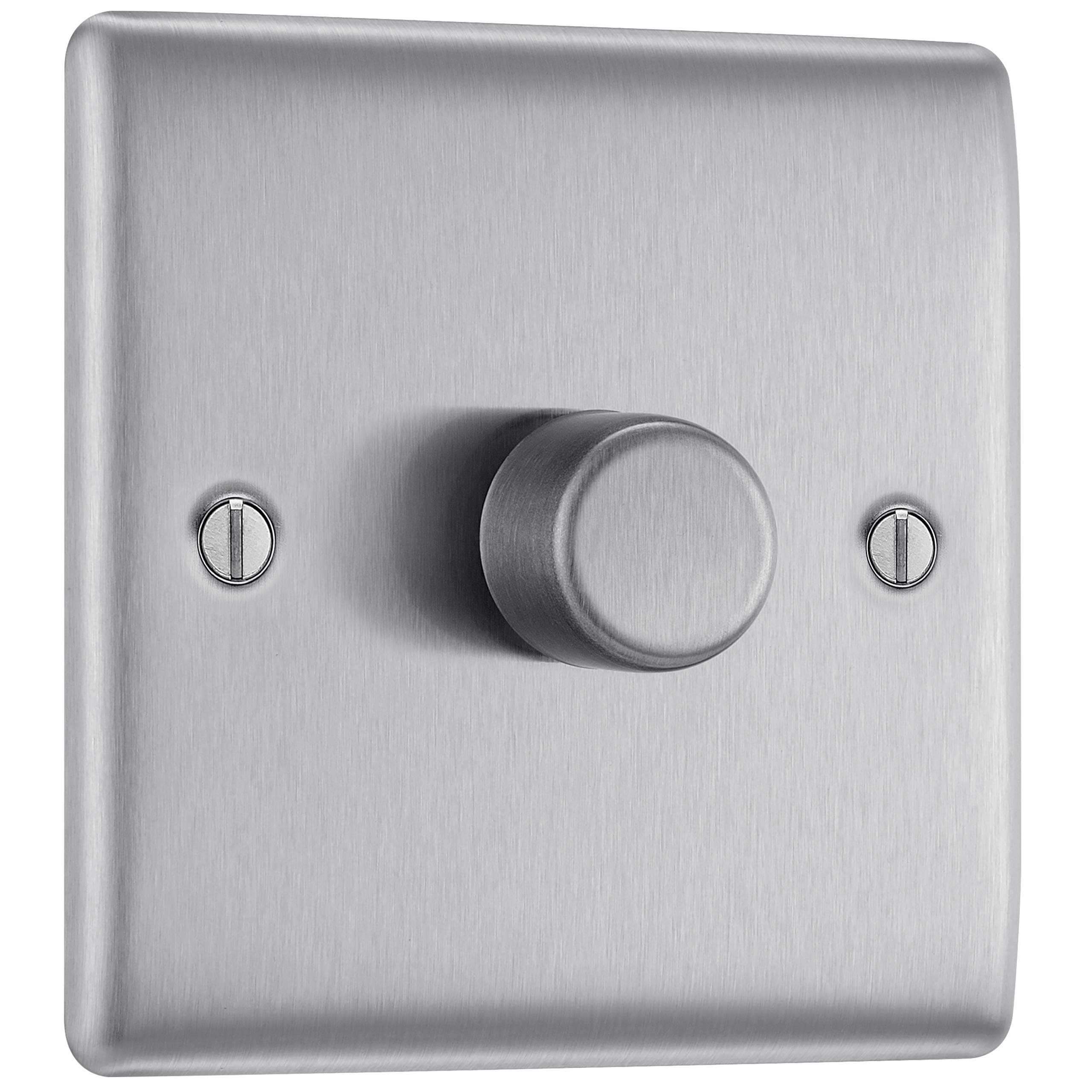 BG Electrical Single Dimmer Intelligent Light Switch, Brushed Steel, 2-Way 400 W NBS81P-01
