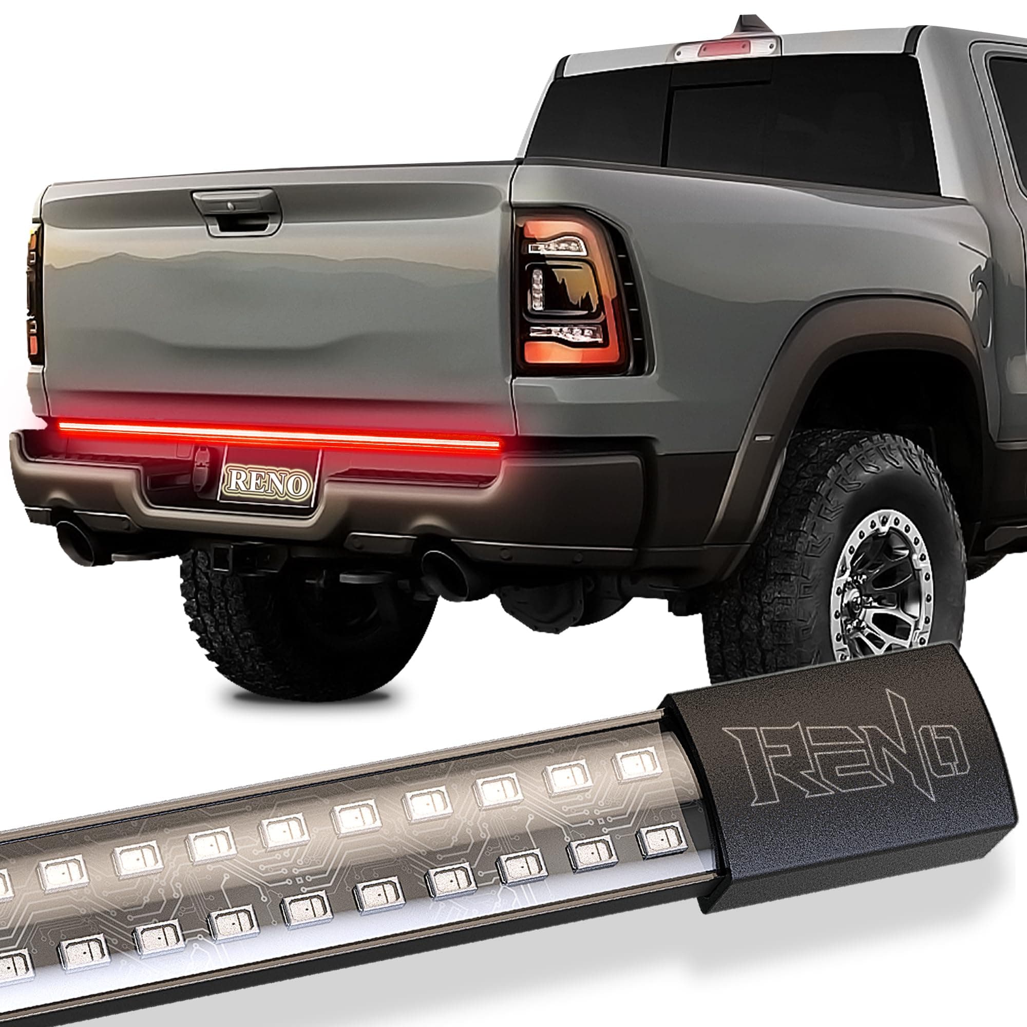 RENO60 Inch LED Tailgate Light Bar, Tail Reverse Light Sequential Turn Signal Rear Trucks Tail Under Brake IP68 Weatherproof No Drill Install Full Function-Color Amber