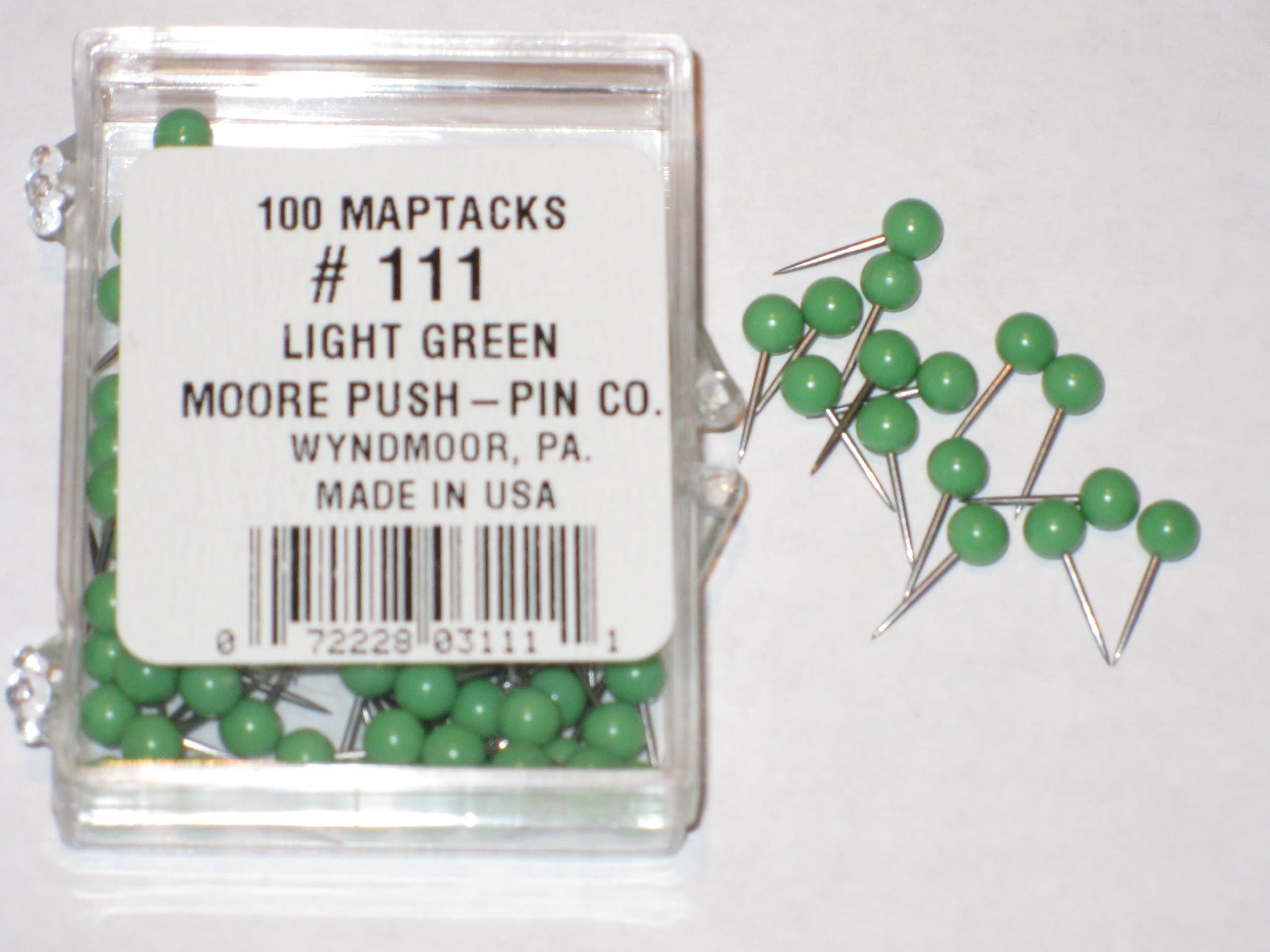 1/8" Map Tack Push Pins - Light Green (Box of 100 pins) by Moore