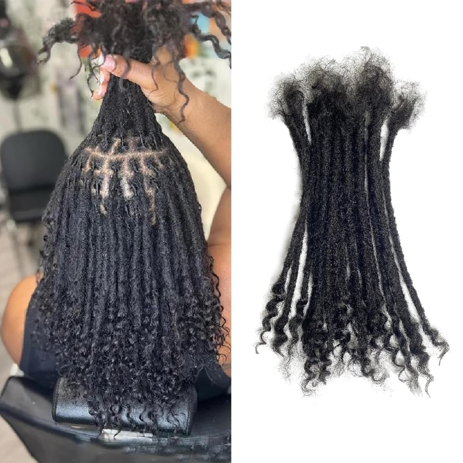 100% Real Human Hair 0.4cm Width 8 Inch Loc extensions Human Hair with Curly Ends 30 Strands per pack Full Handmade Dreadlock Extensions Can be dyed and bleached for Men Women Kids