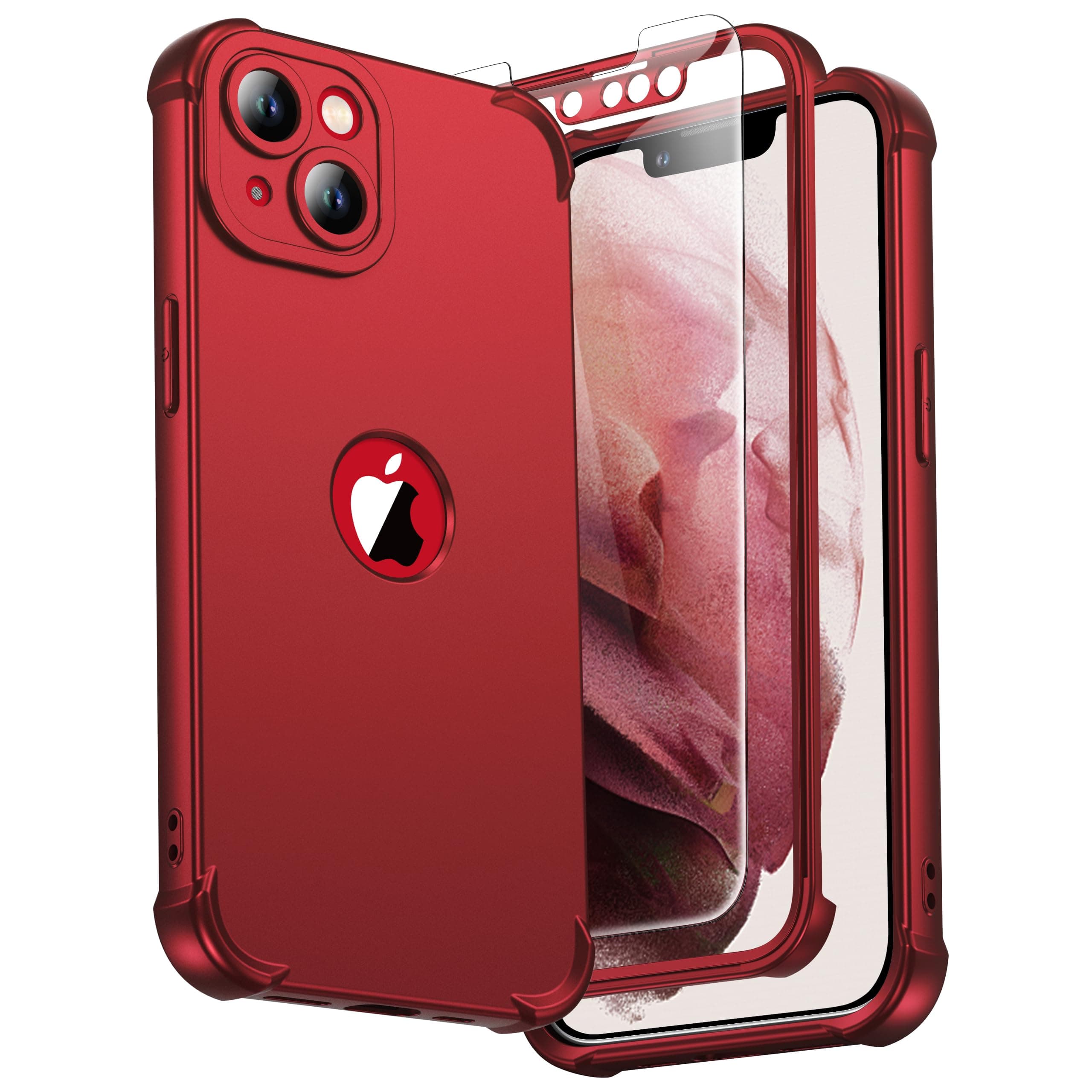 for iPhone 13 Case, with [2 Screen Protectors] [15 Ft Military Grade Drop Test] [Camera Protection] 360° Full Body Shockproof Slim Thin Phone Case iPhone 13 Cover 6.1"- Red