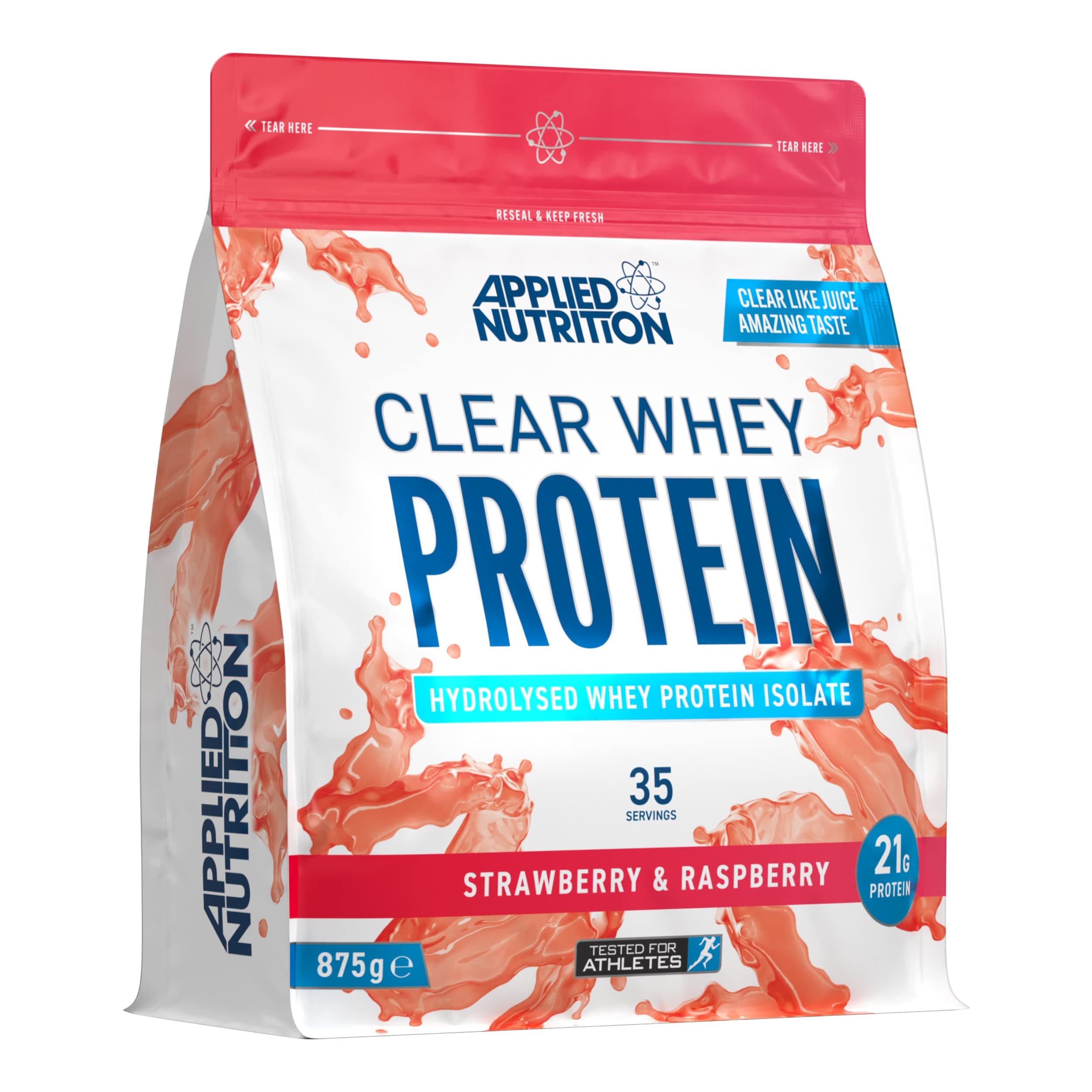 Clear Whey Isolate - Whey Protein Isolate, Refreshing High Protein Powder, Fruit Juice Style Flavours (Strawberry & Raspberry) (875g - 35 Servings)