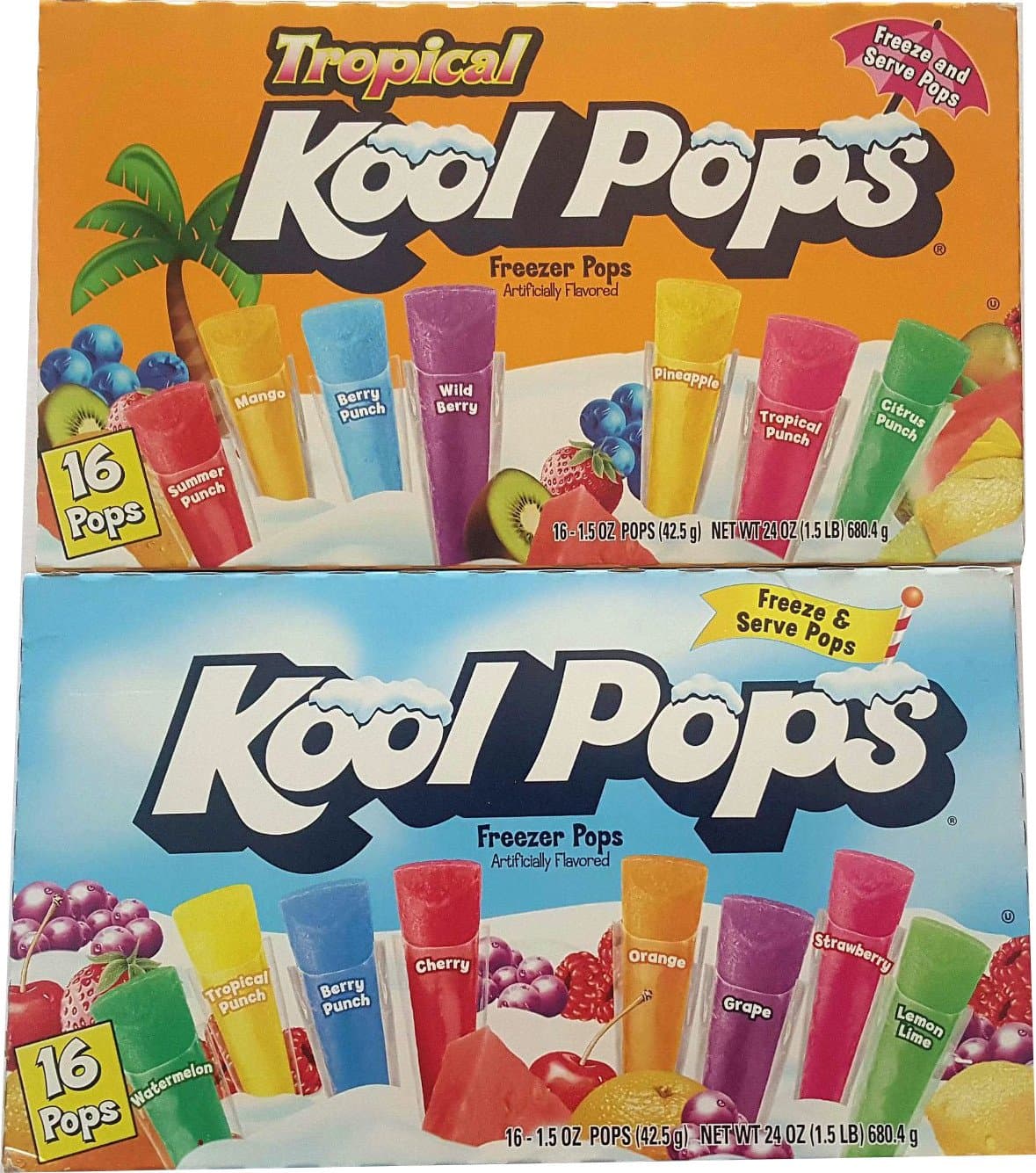 Freezer Pops Bundle - 2 Items: 2 Boxes of 16 Pops - Original and Tropical Flavors