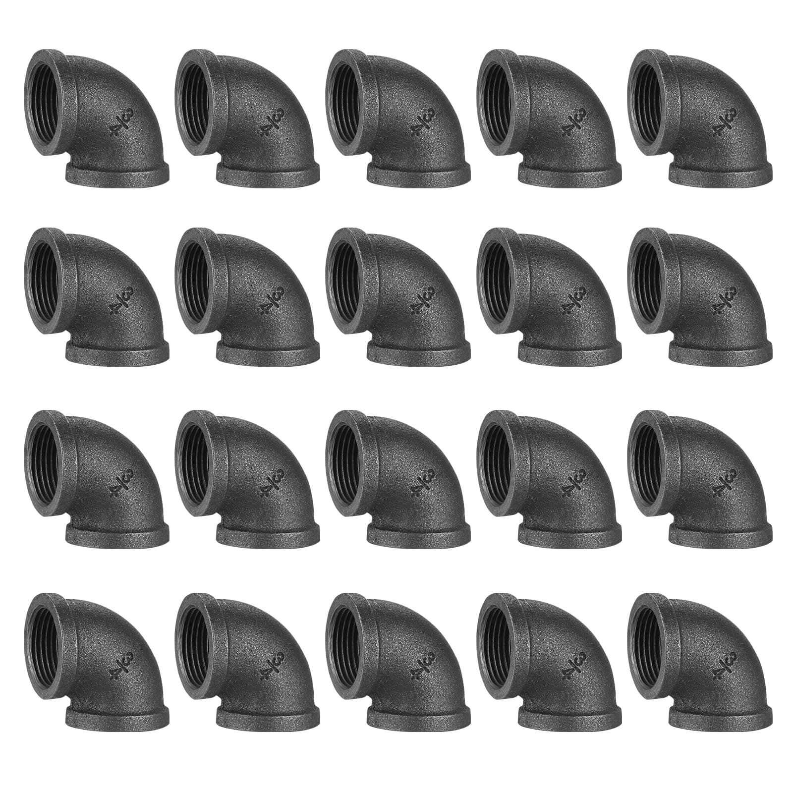 3/4" Pipe Fitting Elbow, 20 Pack DN20 Gray Threaded Cast Malleable Iron Elbow for Steampunk Vintage Shelf Bracket DIY Plumbing Pipe Decor Furniture (20, 3/4")