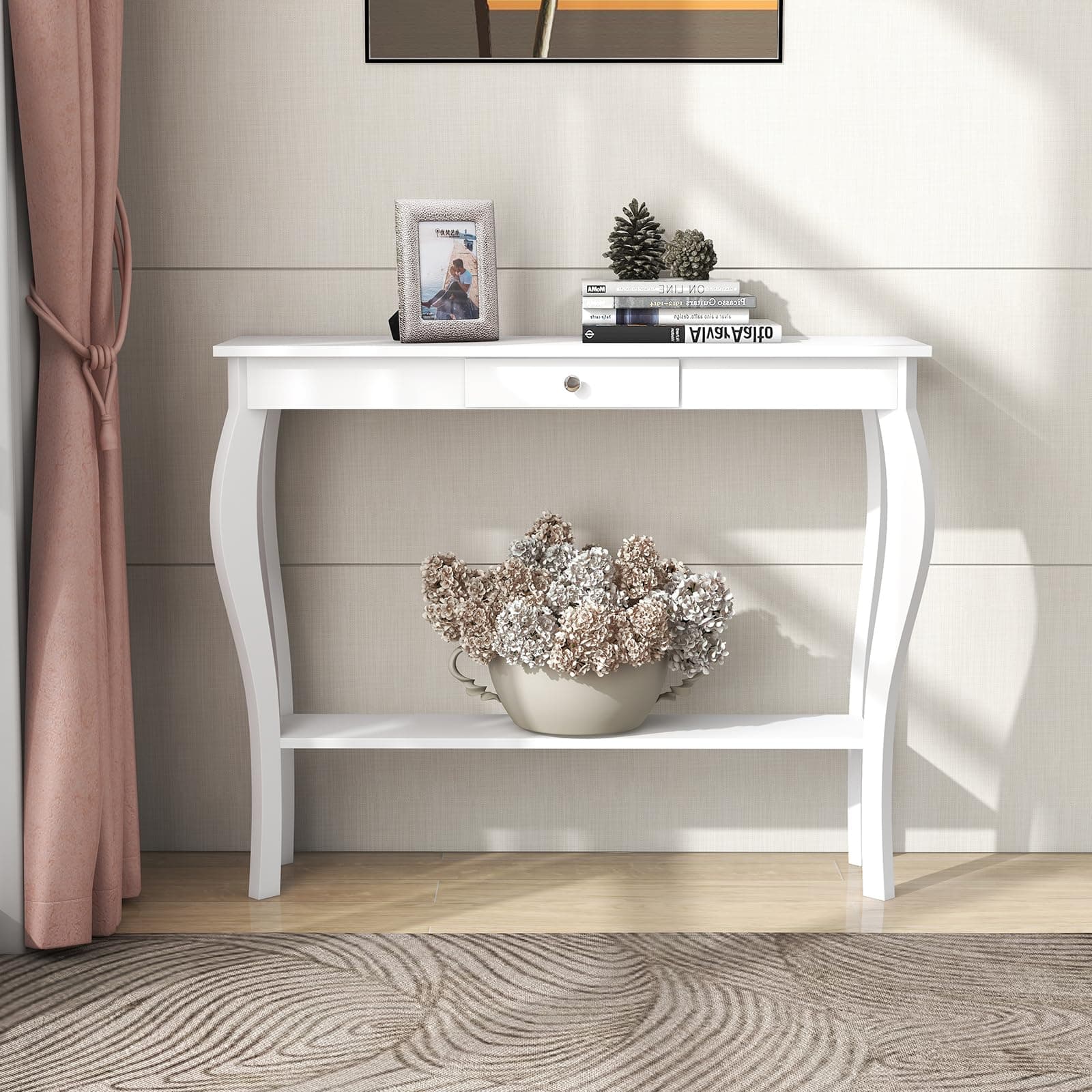 ChooChoo Narrow Console Table with Drawers Chic Accent Sofa Table Entrance Table White