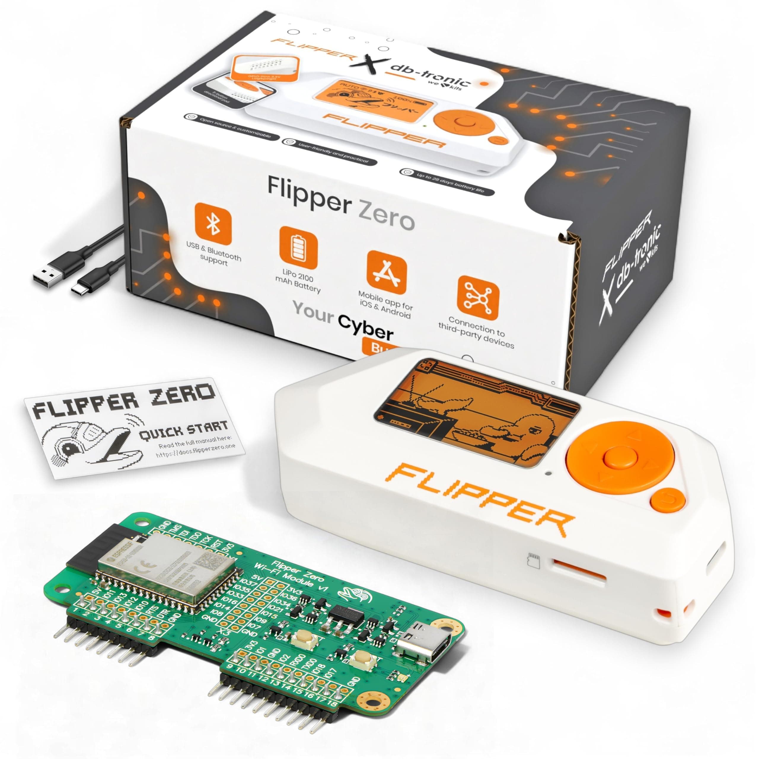 db-tronic Flipper Zero Duo Set | Flipper Device | WiFi Board - Electronic All-in-One Tool: RFID, NFC, Radio Control & Infrared