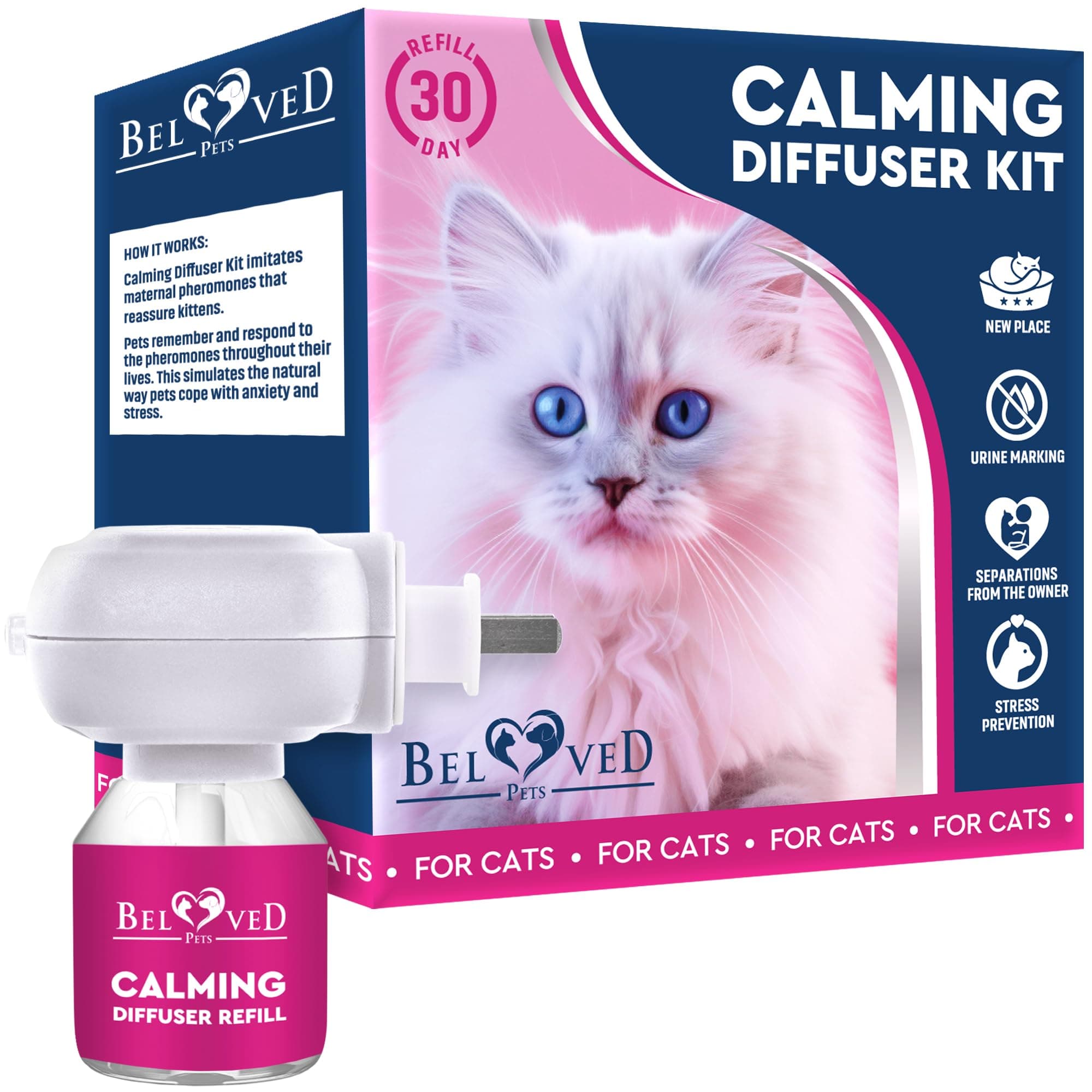 Beloved Pets Pheromone Calming Diffuser Plug in + Refill for Cats and Dogs with Long-Lasting Effect - Enhanced Calm Formula of Anxiety Relief & Pet’s Behavior Control - Best Natural Stress Prevention