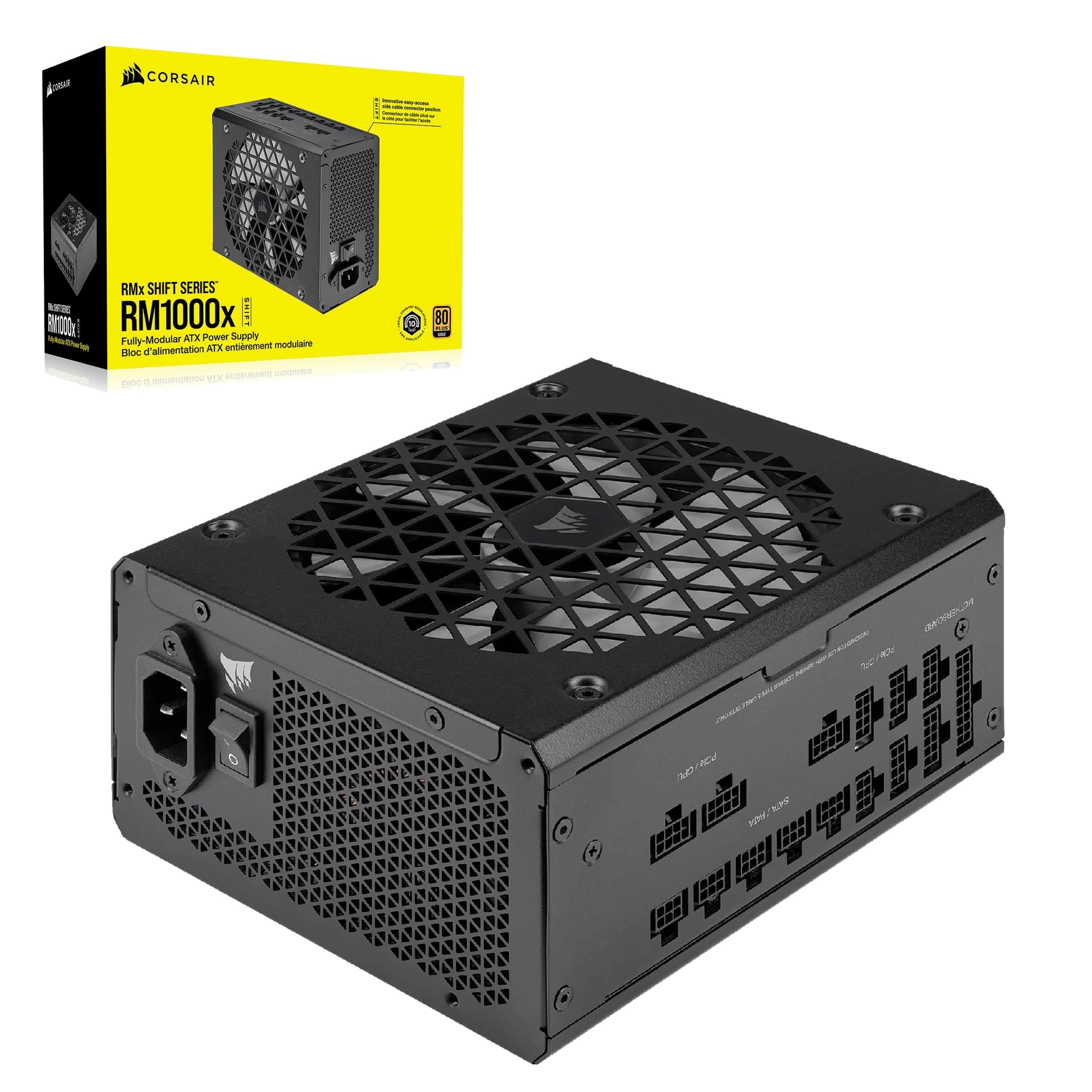 Corsair RM1000x Shift Fully Modular ATX Power Supply - Modular Side Interface - ATX 3.0 & PCIe 5.0 Compliant - Zero RPM Fan Mode - 105°C-Rated Capacitors - 80 Plus Gold Efficiency - Black