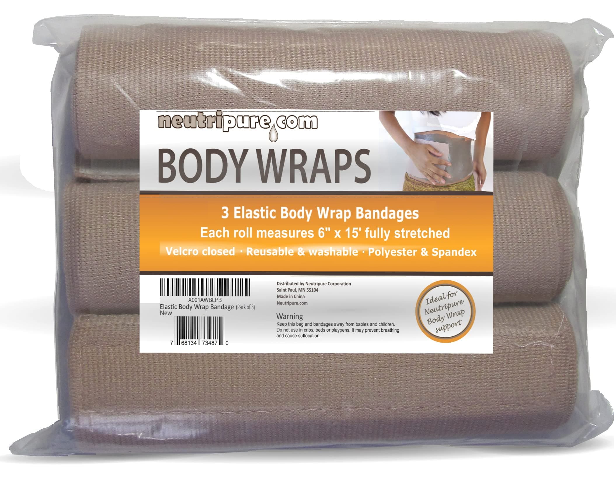 Neutripure Body Wrap Support - Elastic Stretch Bandages - Washable and extra wide (Pack of 3)