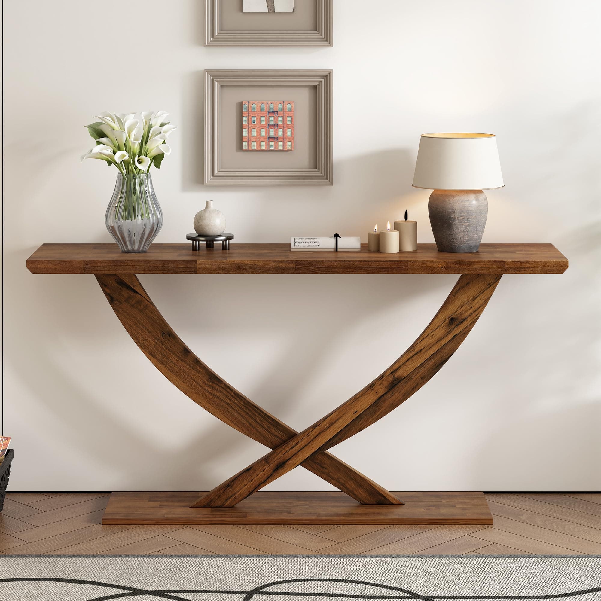 Merax 57" Modern Rustic Console Table with Cross-Leg Design,Sturdy Construction and Ample Surface Space for Entryway and Bedroom