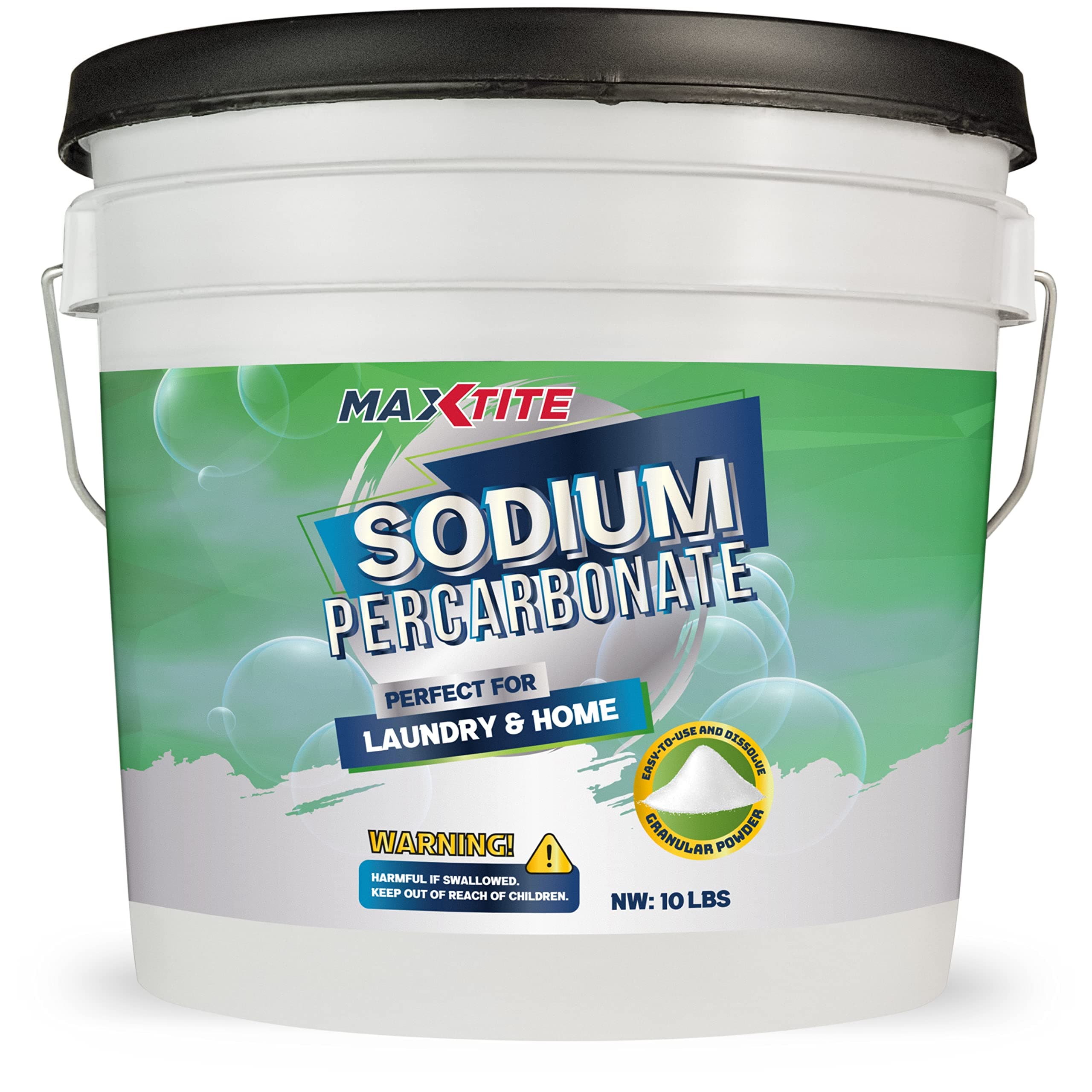 MAXTITE Sodium Percarbonate (10 lbs) - 100% Pure - Solid Hydrogen Peroxide/Oxygenated Bleach - Multi-Use Cleaner for Home & Laundry - HDPE container w/Resealable Child Resistant Cap