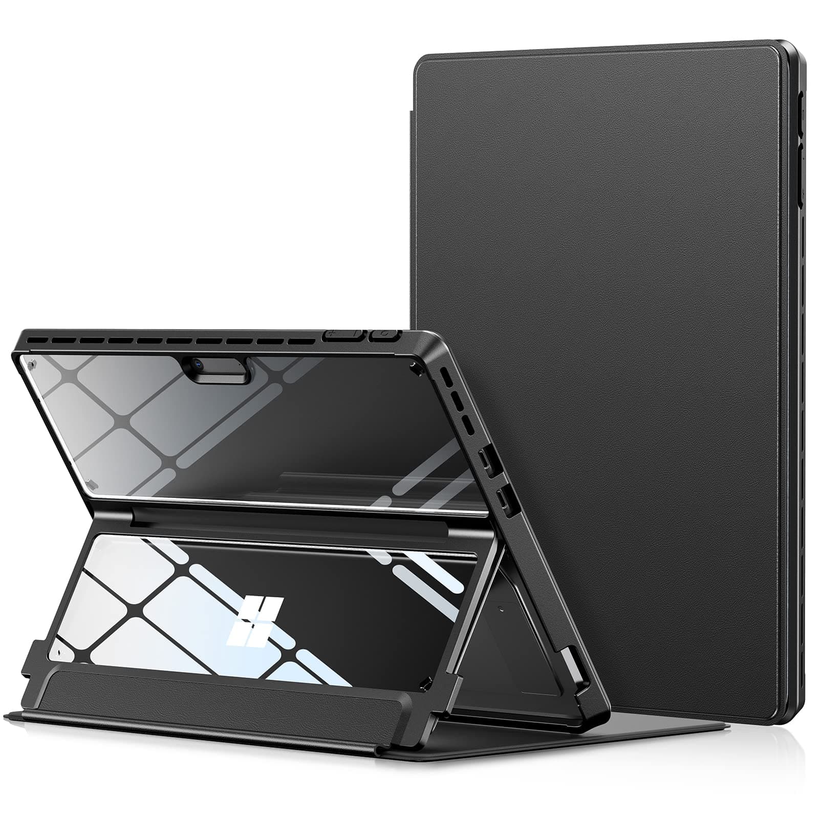 Microsoft Surface Pro 11/10/9 Case, Military-Grade Drop Protection High Clearity Case Leather Cover Designed for Surface Pro 11th Edition AI, Work with Type Cover Keyboard, Black