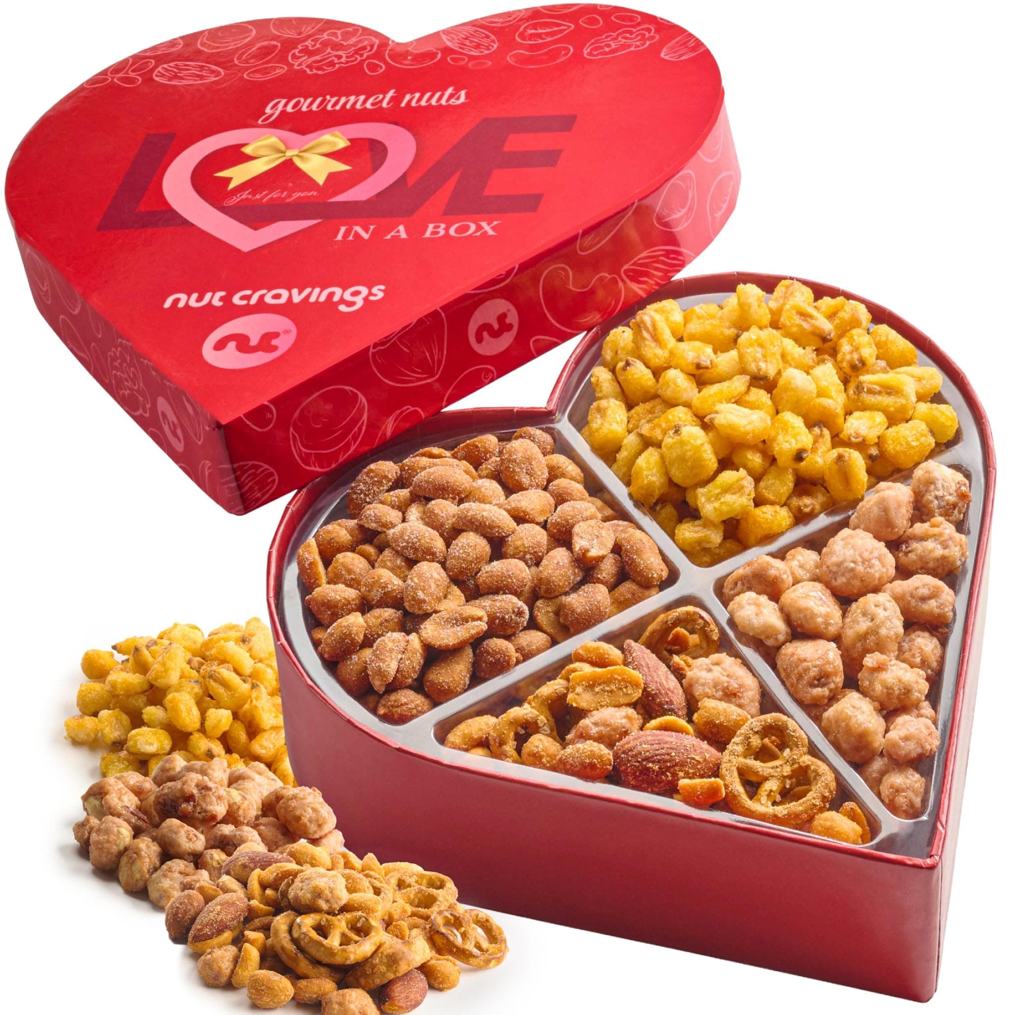 NUT CRAVINGS - Easter Mixed Nuts Heart Shaped Gift Basket, Love in A Box (4 Assortments) Romantic Food Arrangement, Healthy Snack Care Package, Food Assortments