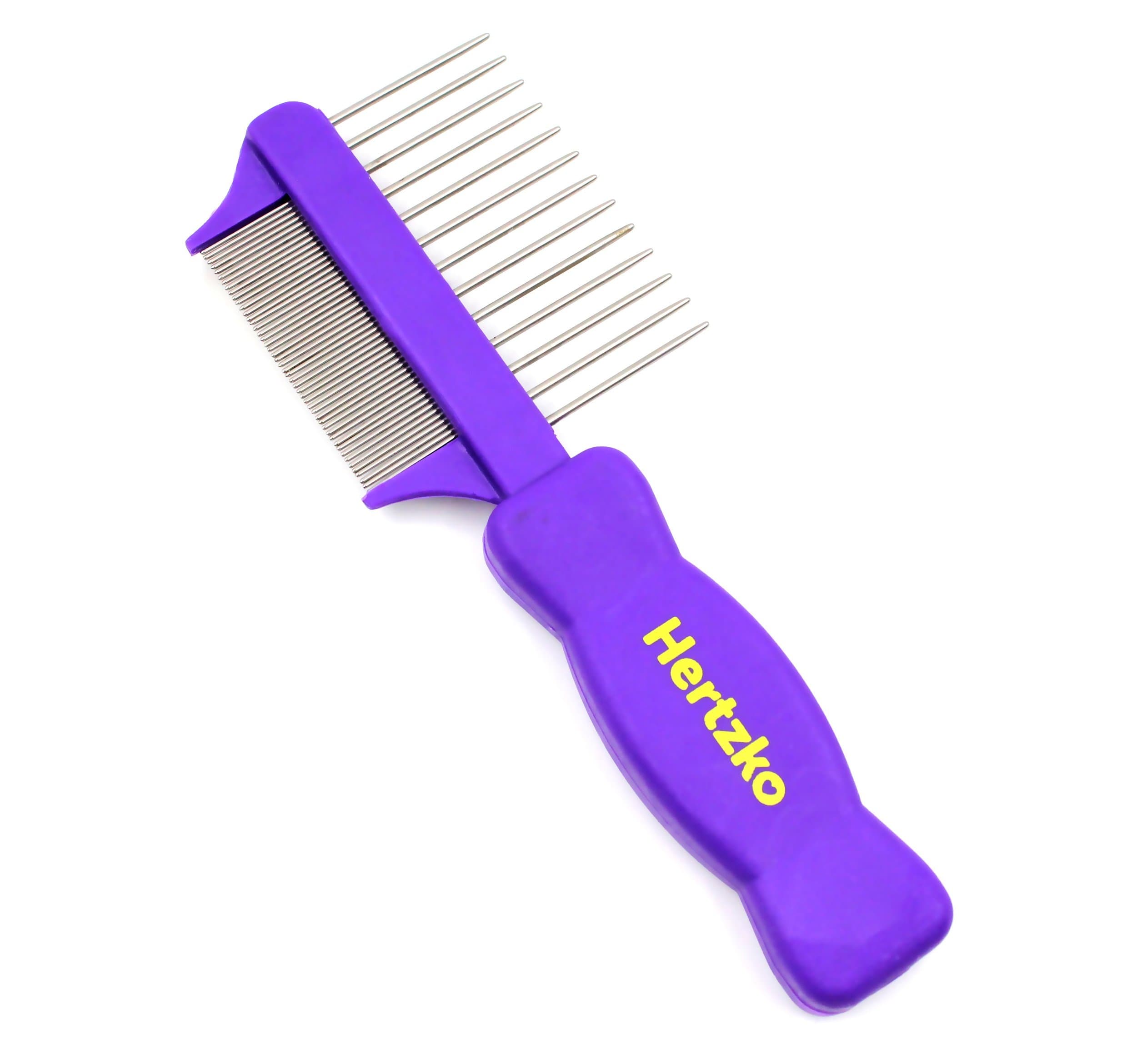 Double Sided Flea Comb by - Densely Packed Pins Removes Fleas, Flea Eggs, and Debris, and the Wider Spaced Pins Detangles and Loosens Dead Undercoat - Suitable For Dogs And Cats