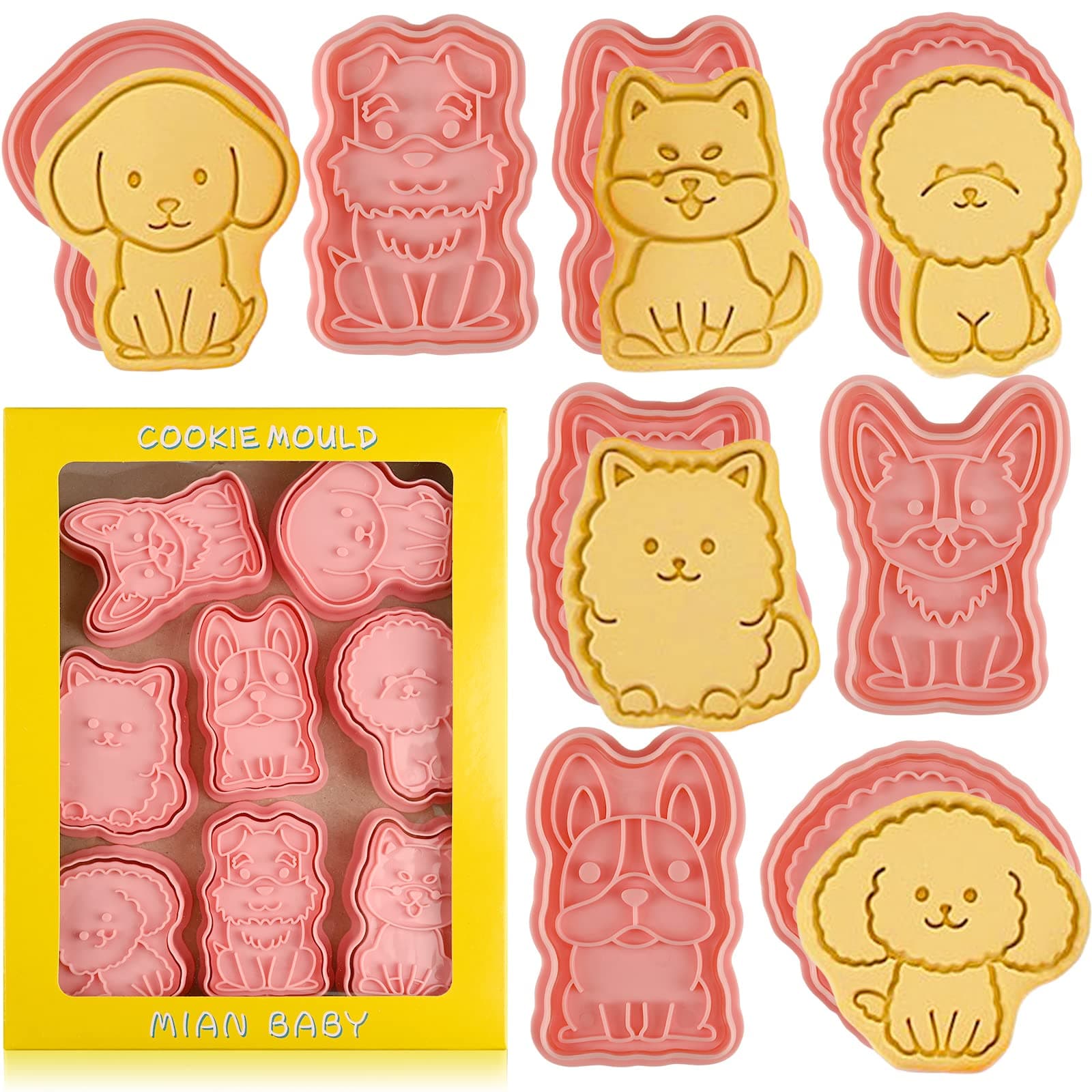 Dog Cookie Cutters Set, 8 Pcs Puppy Cookie Cutter with Plunger Stamps, Cute Cookie Cutters for DIY Biscuit Dog Snacks Cheese Baking