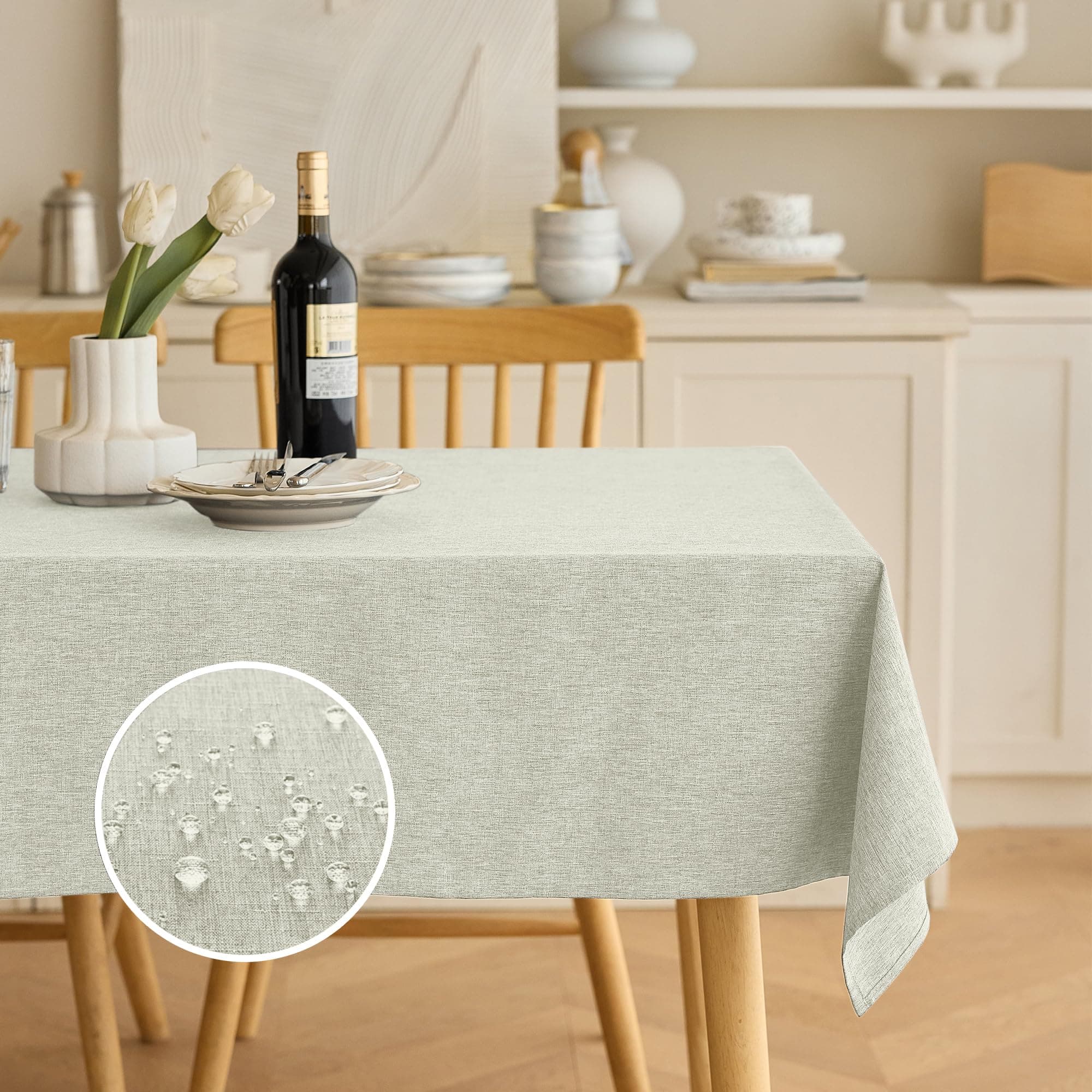 Waterproof Linen Table Cloth for 8ft Rectangle Table, Easy to Clean Wrinkle-Free Wipeable Outdoor Tablecloth for Wedding, Party and Camping(Oblong, 60 x 120 Inch (10-12 Seats), Light Grey)