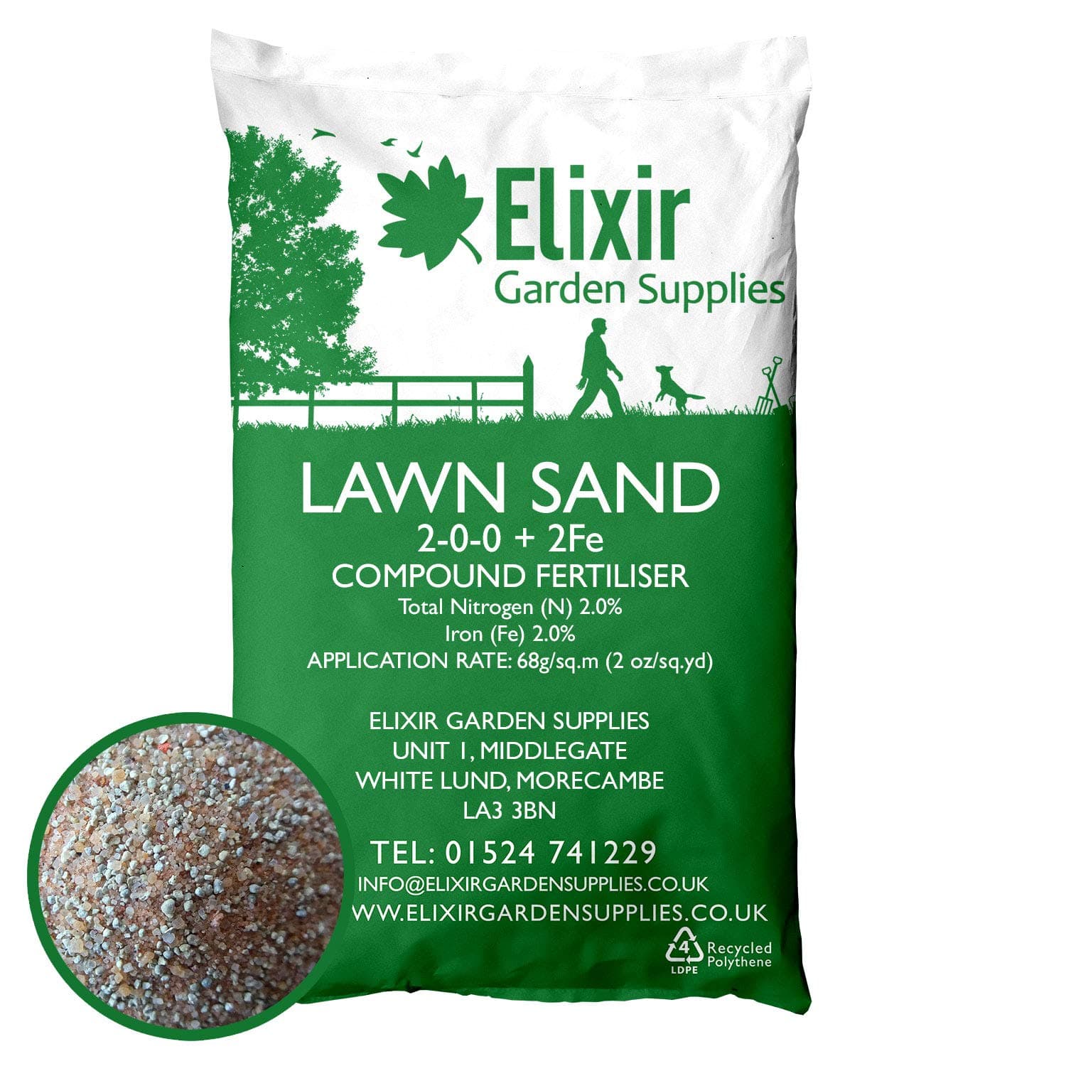 Elixir Gardens Lawn Sand | Professional Grass/Paddock Top Dressing + Nitrogen Feed | Turf & Lawn Green-Up | N.P.K 2-0-0+2 Fe | 1kg Bag | Treats over 14 sq.m