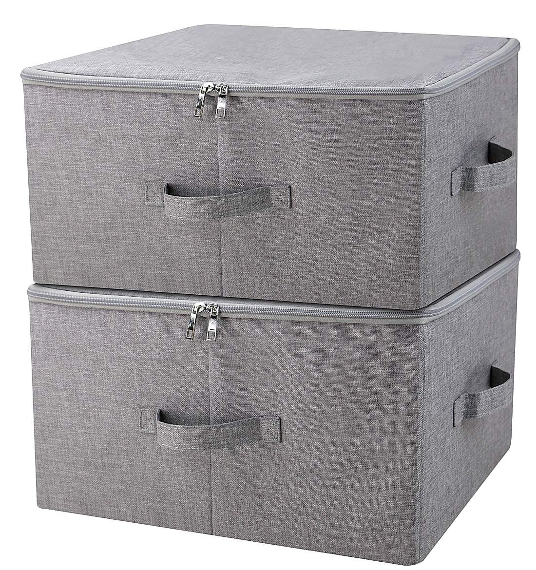 Folding Storage Box with Zip Lid and Handles, Rigid Storage Baskets With Linen Fabric& Plastic Board, Closet Shelf Drawers,Dark Gray, 2 pcs