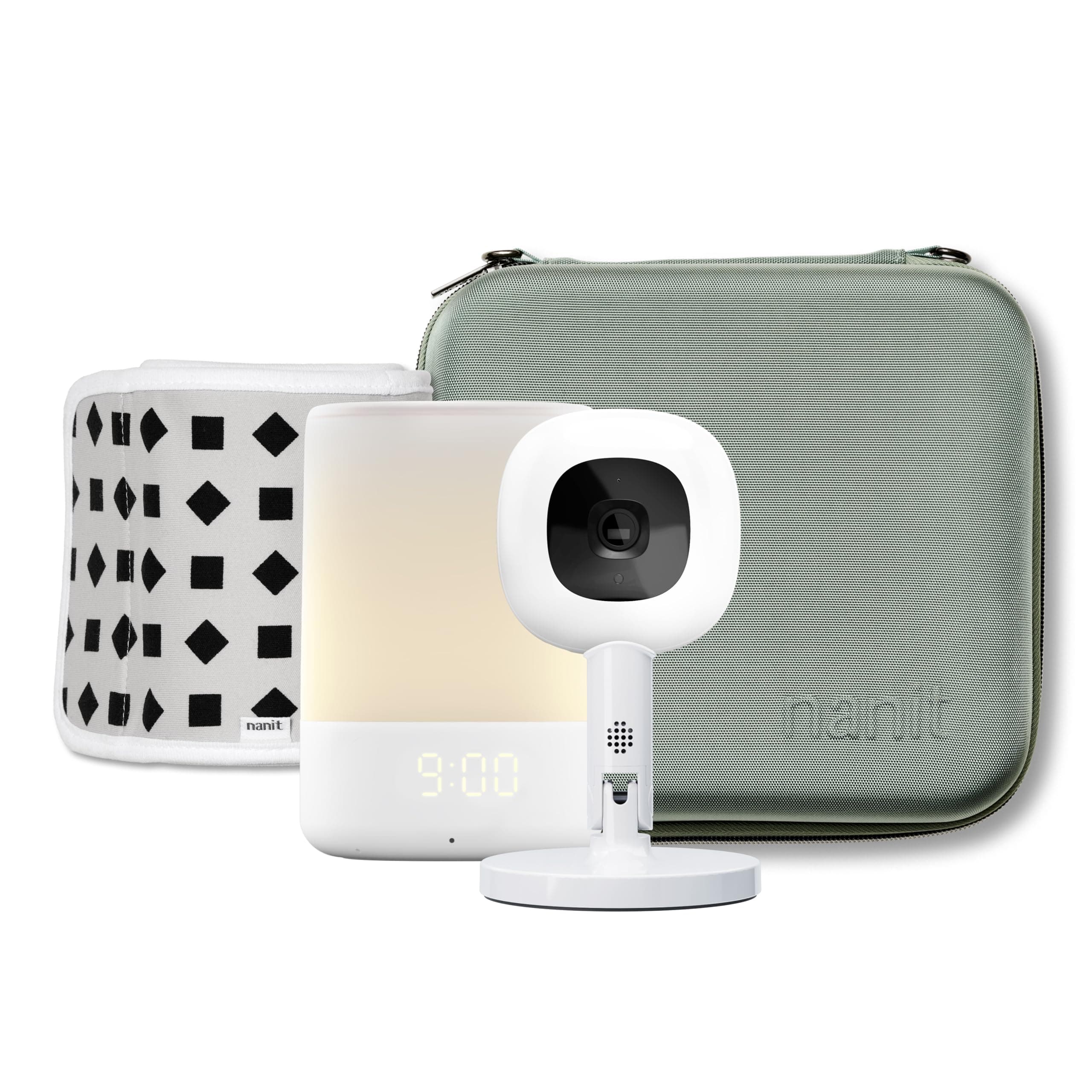 Nanit Travel Light Bundle Pro Camera with Portable Flex Stand, Sound + Light Audio Monitor & Baby Night Light, and Travel Case - Green