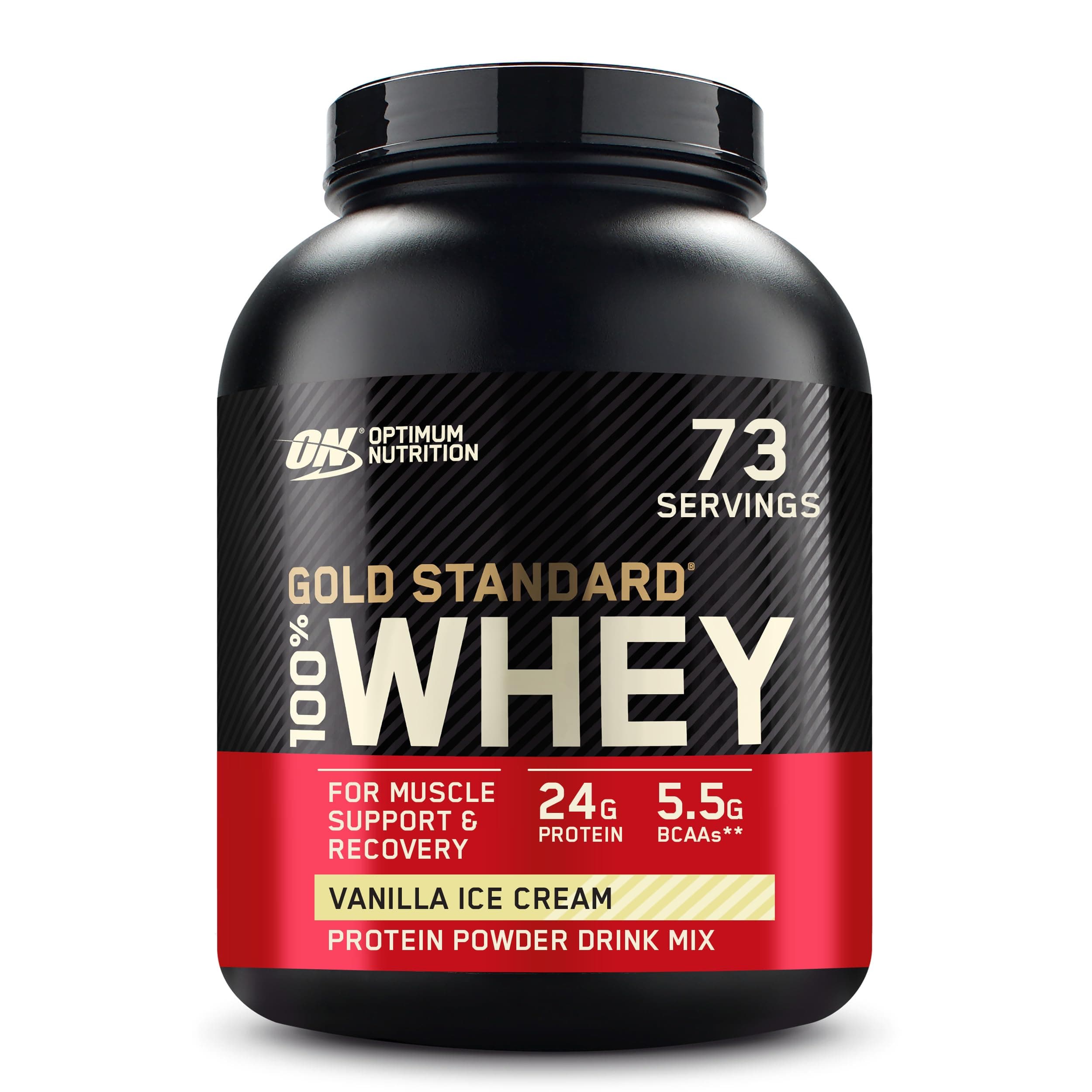 Optimum Nutrition (ON) Gold Standard 100% Whey Protein Powder Primary Source Isolate, 24 Grams of Protein for Muscle Support and Recovery - Vanilla Ice Cream, 5 Lbs, 73 Servings (2.27 KG)