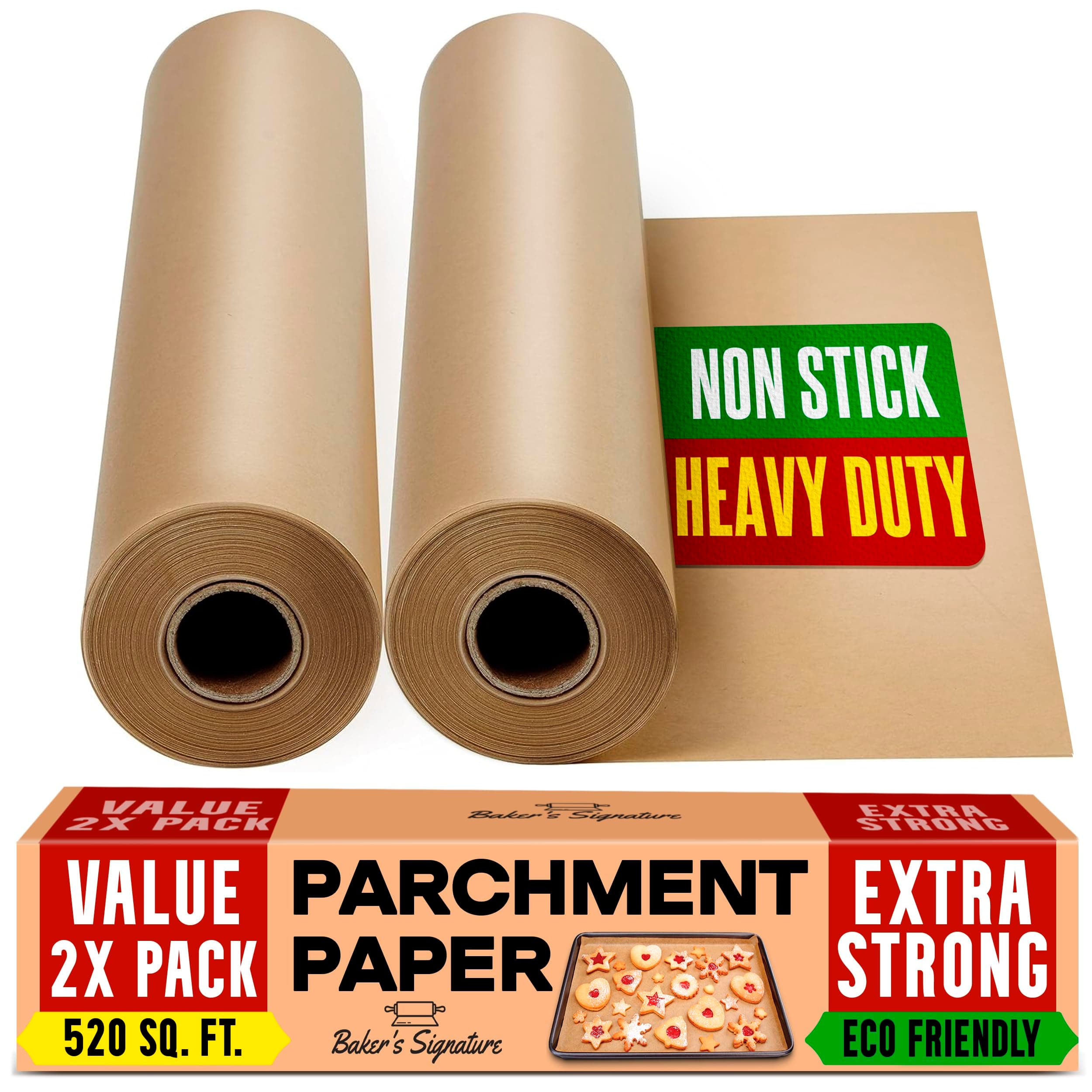 Unbleached Parchment Paper for Baking – 2 Pack 38cm x 64m Baking Paper Roll with Cutter, Non-Stick Greaseproof Paper for Baking, Cooking, Grilling, Steaming and Air Fryer by Baker’s Signature