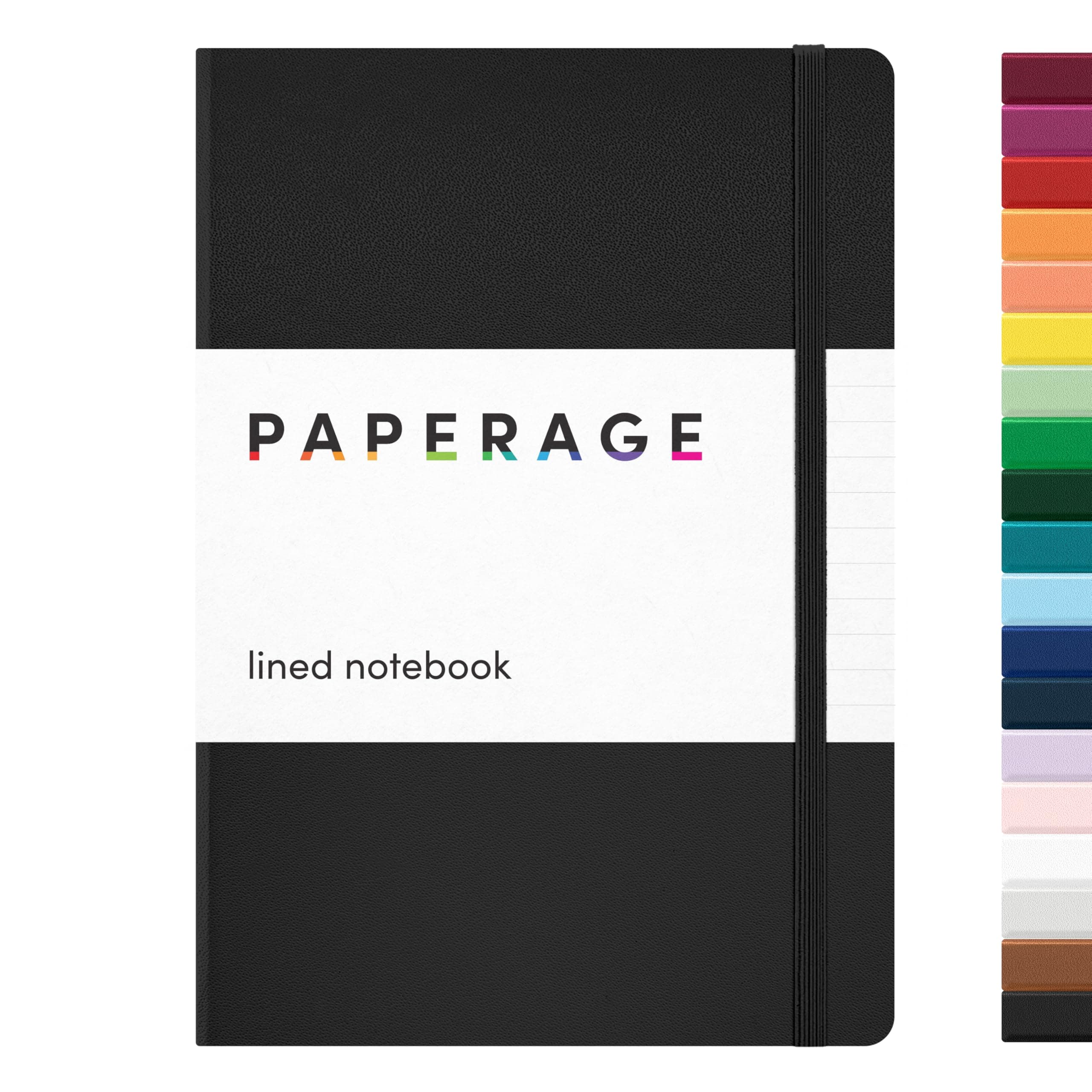 PAPERAGE Black Lined Journal Notebook, 160 Pages, Medium, 5.6" x 8" - 100 GSM Cardstock - Hardcover Journaling Notebook for Work, School, Memo Taking