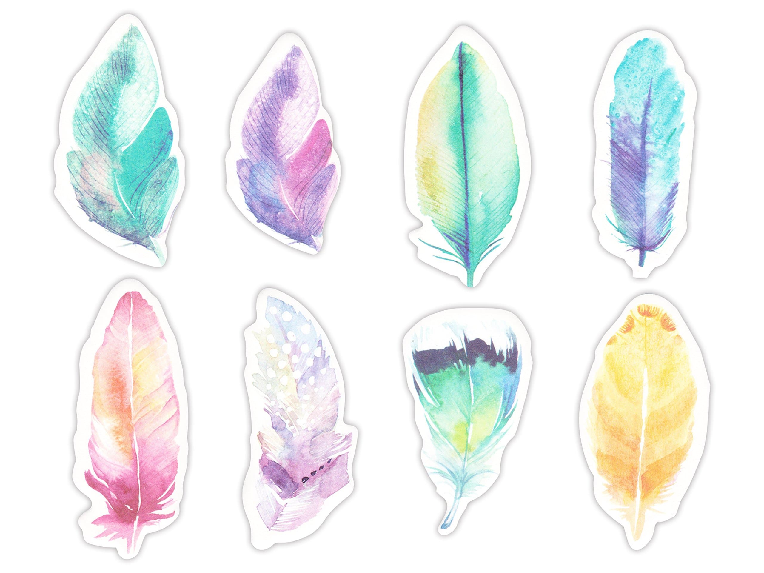 Feather Shaped Self-Stick Notes, Scratch Pads Match for Planners/Notebook/School/Office Stationery, 8 Pads/Pack, 30 Sheets/Pad (Feather)