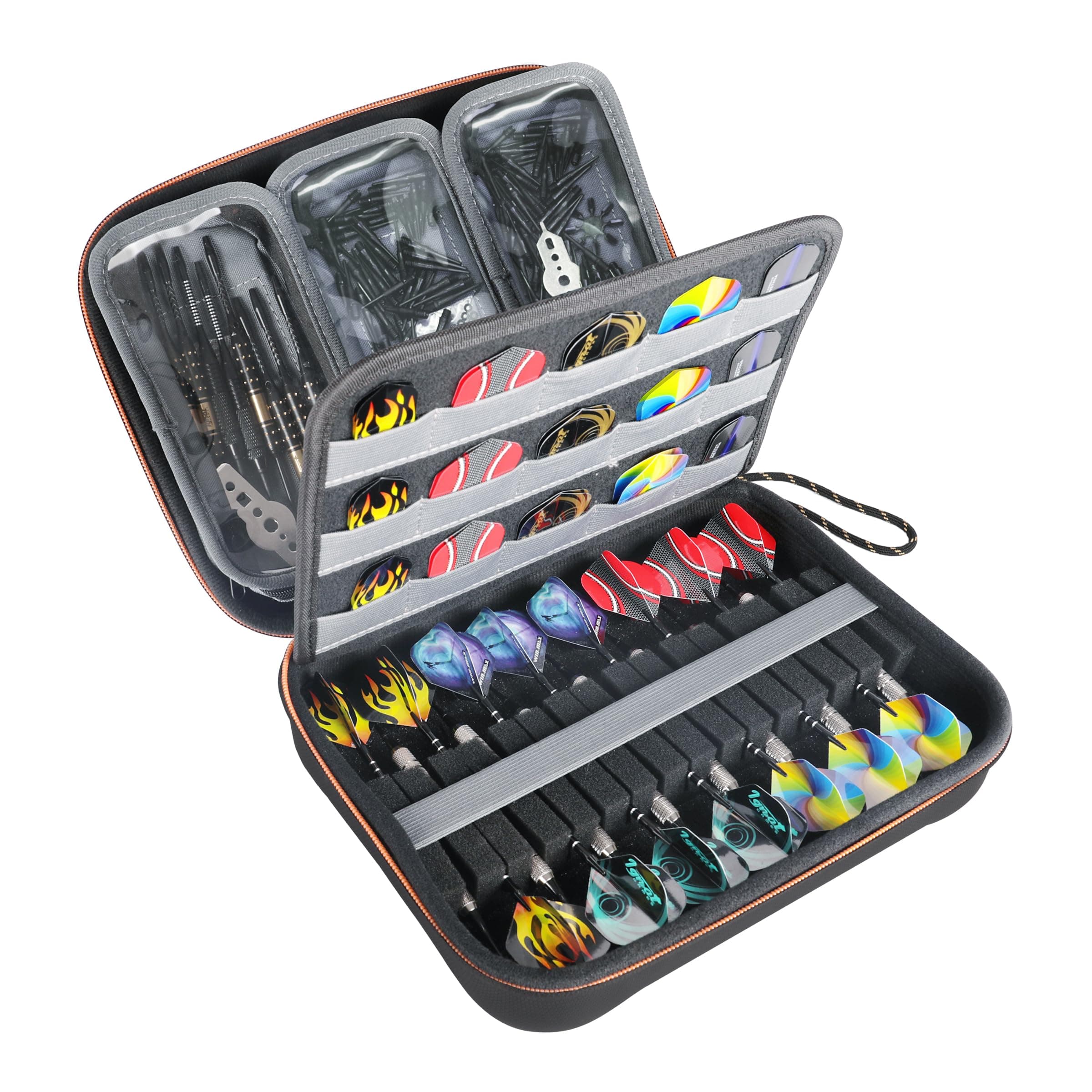 USA Gear XL Semi Hard Shell Dart Case - Protective Case for 15 Piece Dart Set, Tips, Flights and Shafts, and more Accessories - Locking Foam Design for Soft and Steel Tips - Storage Only