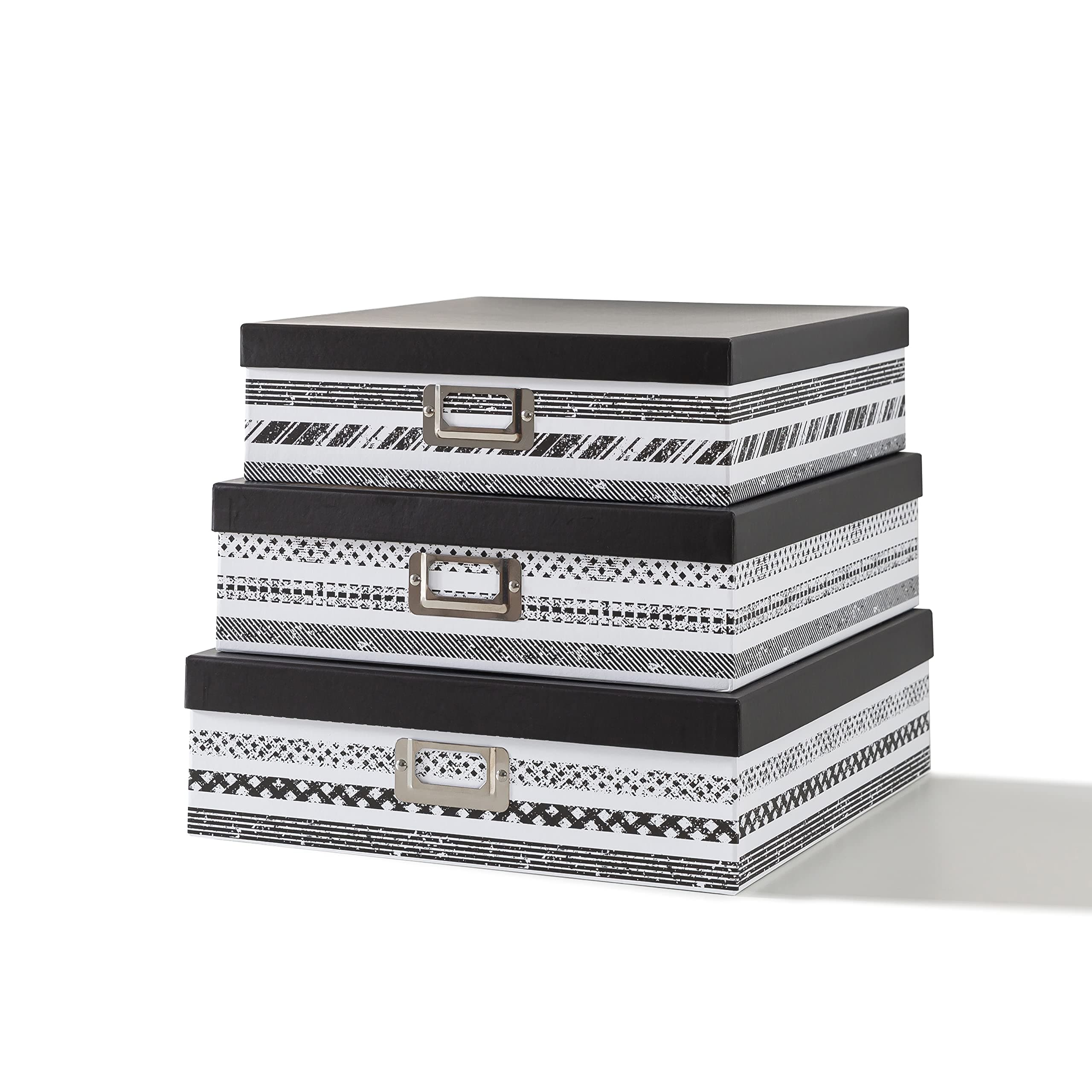 SLPR Nesting Decorative Storage Boxes With Lids for Home Decor - Set of 3: Black and White Photo Storage, Cardboard Document Boxes for Scrapbook, Keepsake, Memories
