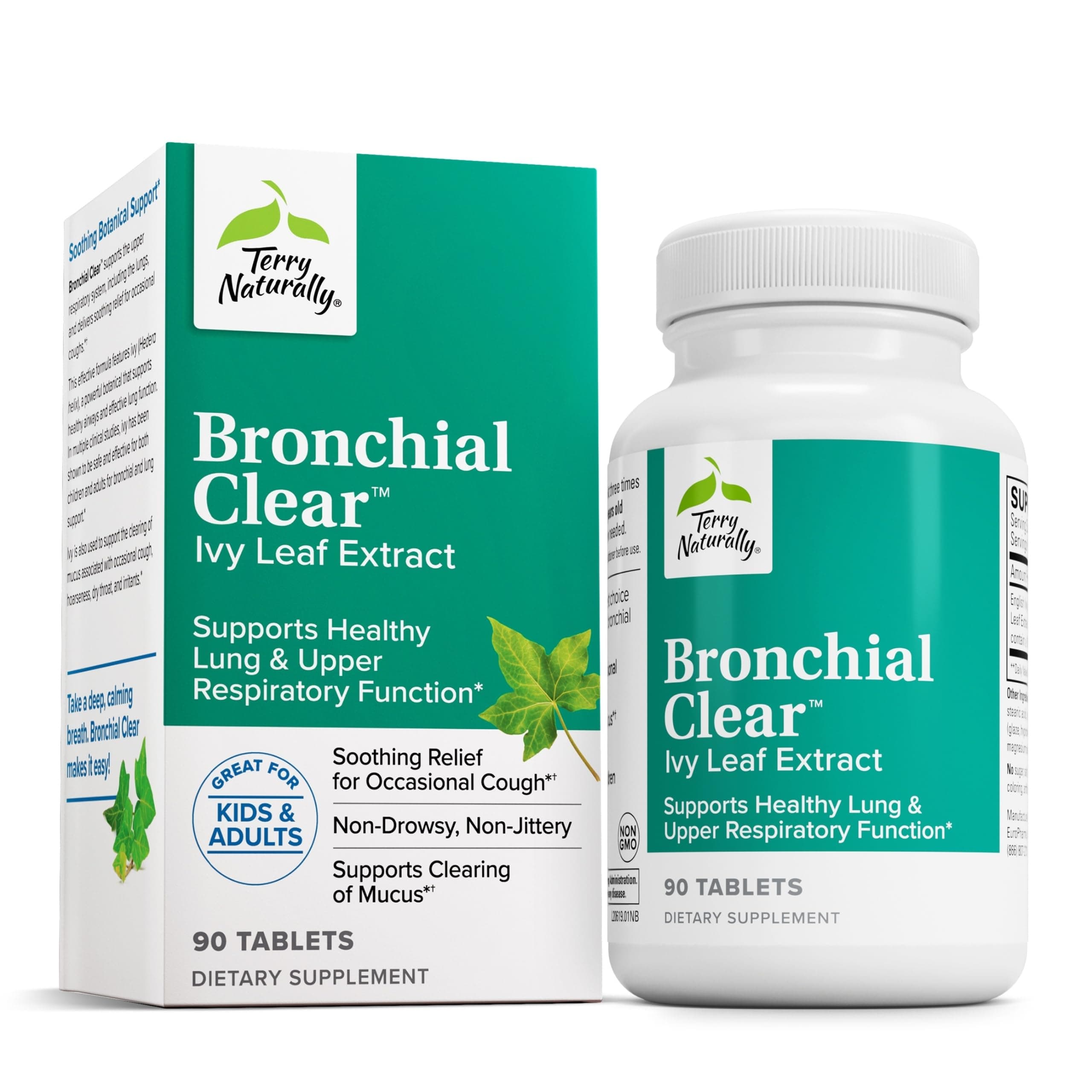 Terry Naturally Bronchial Clear - 90 Tablets - Soothing Lung & Upper Respiratory Function Support Supplement, Non-Drowsy, Non-Jittery - Non-GMO, Gluten-Free - 90 Servings