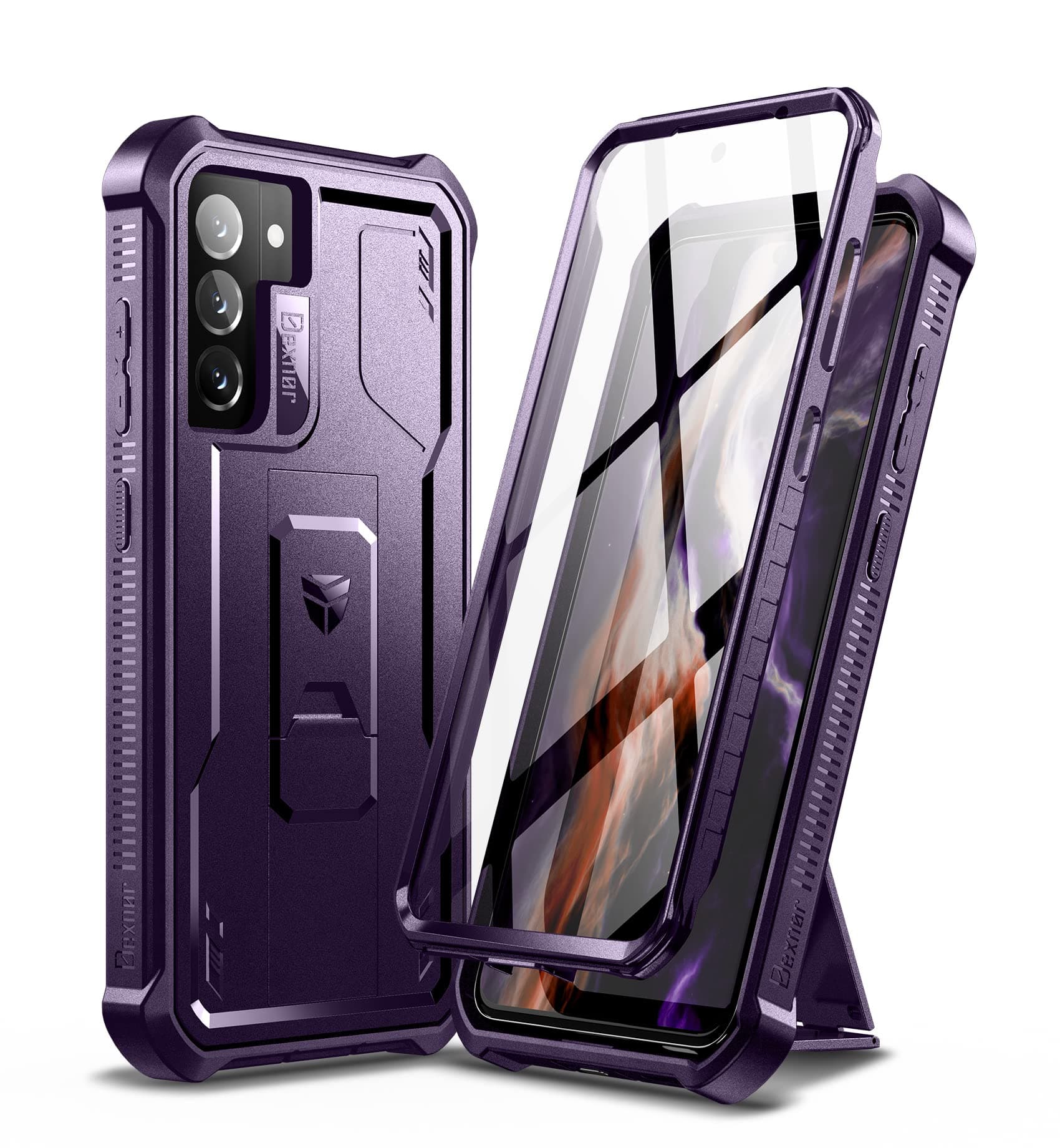 for Samsung Galaxy S21 FE Case, [Built in Screen Protector and Kickstand] Heavy Duty Military Grade Protection Shockproof Protective Cover for Samsung Galaxy S21 FE 5G, 6.4 inch Phantom Purple