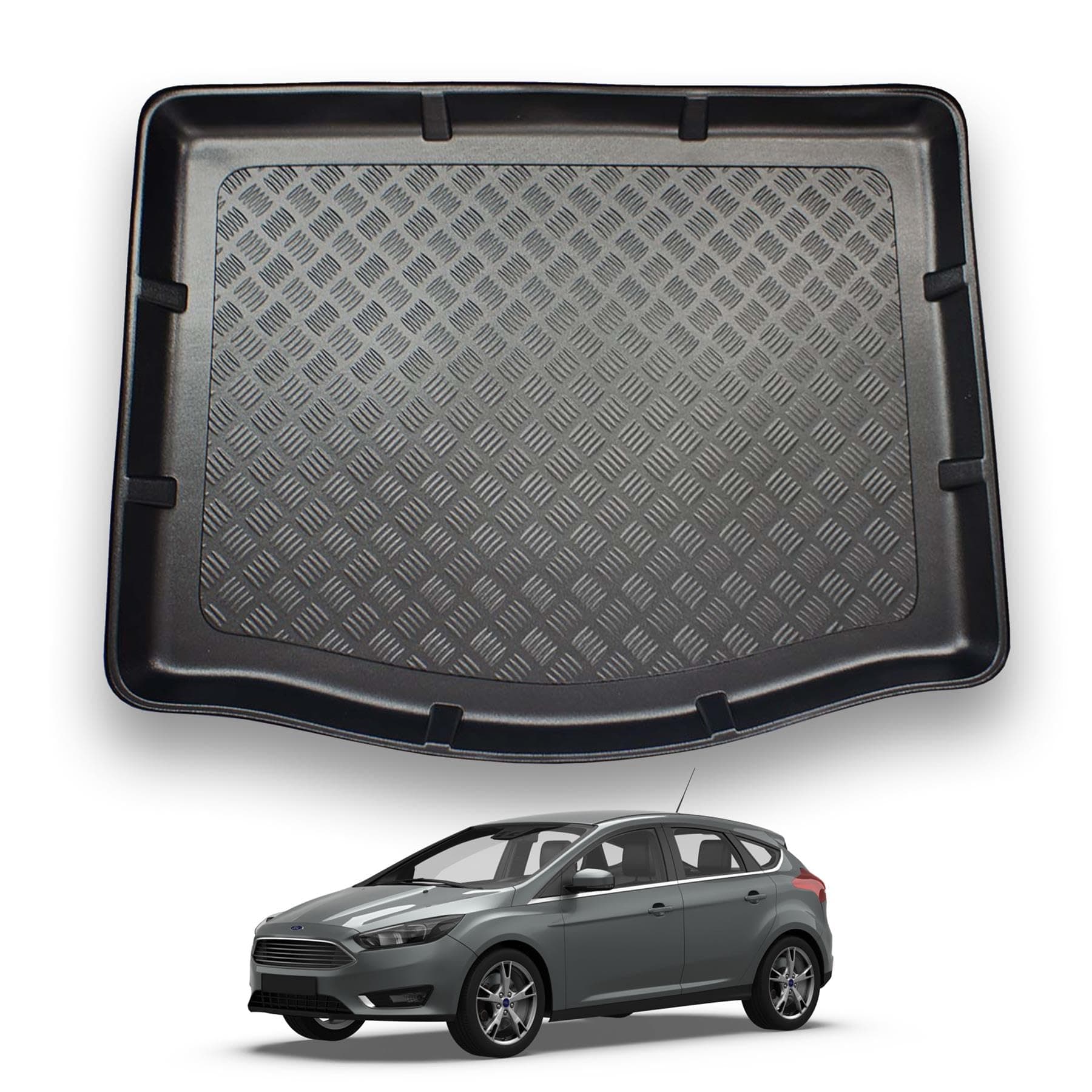 NOMAD Ford Focus (2011-2018) [MK3] Boot Liner [Hatchback with Space Saver Spare Wheel or Tyre Kit] Tailored Fit Mat Protector Waterproof Raised Edges Compatible Custom Accessory Dog & Pet Friendly