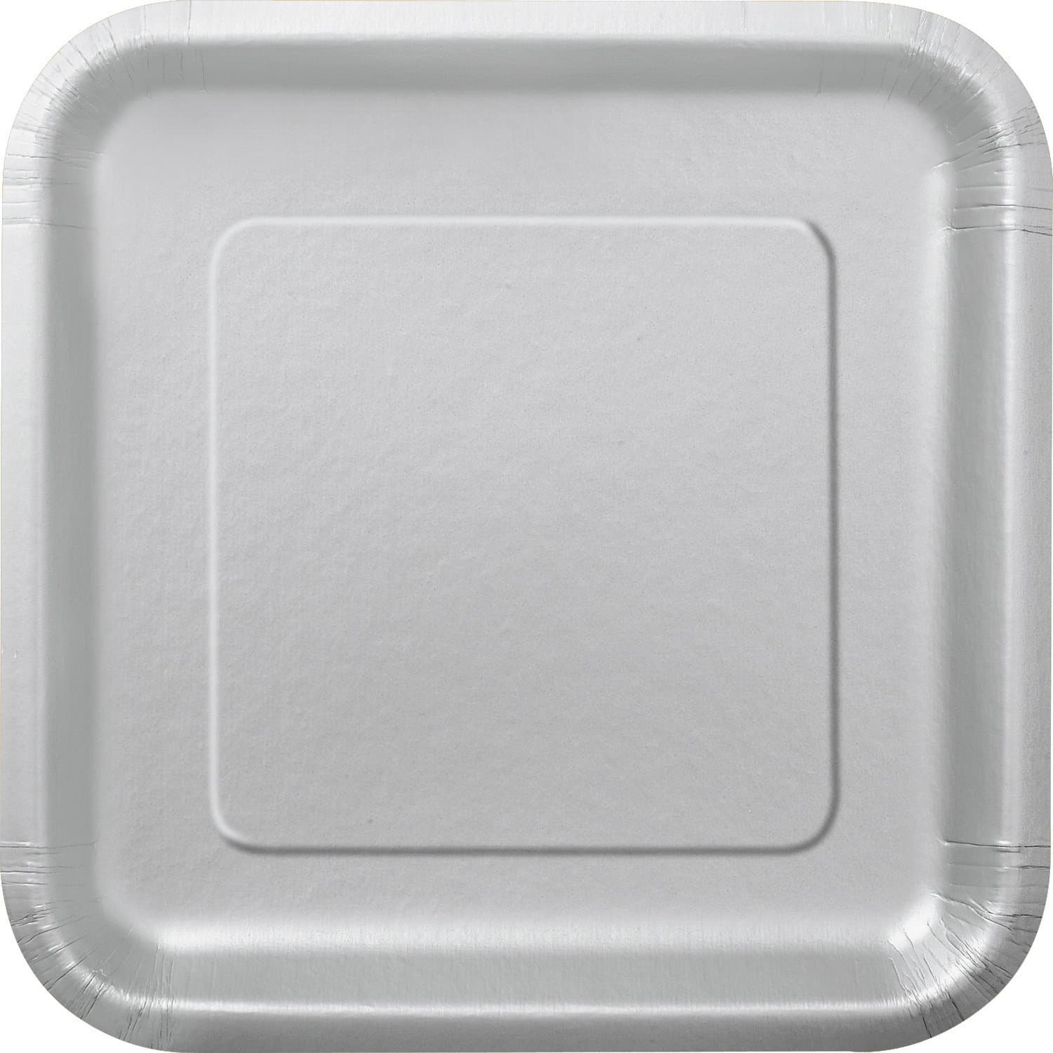 Silver Solid Square Paper Dinner Plates - 9" (14 Pcs) - Elegant & Durable Plates for Parties, Weddings & Events