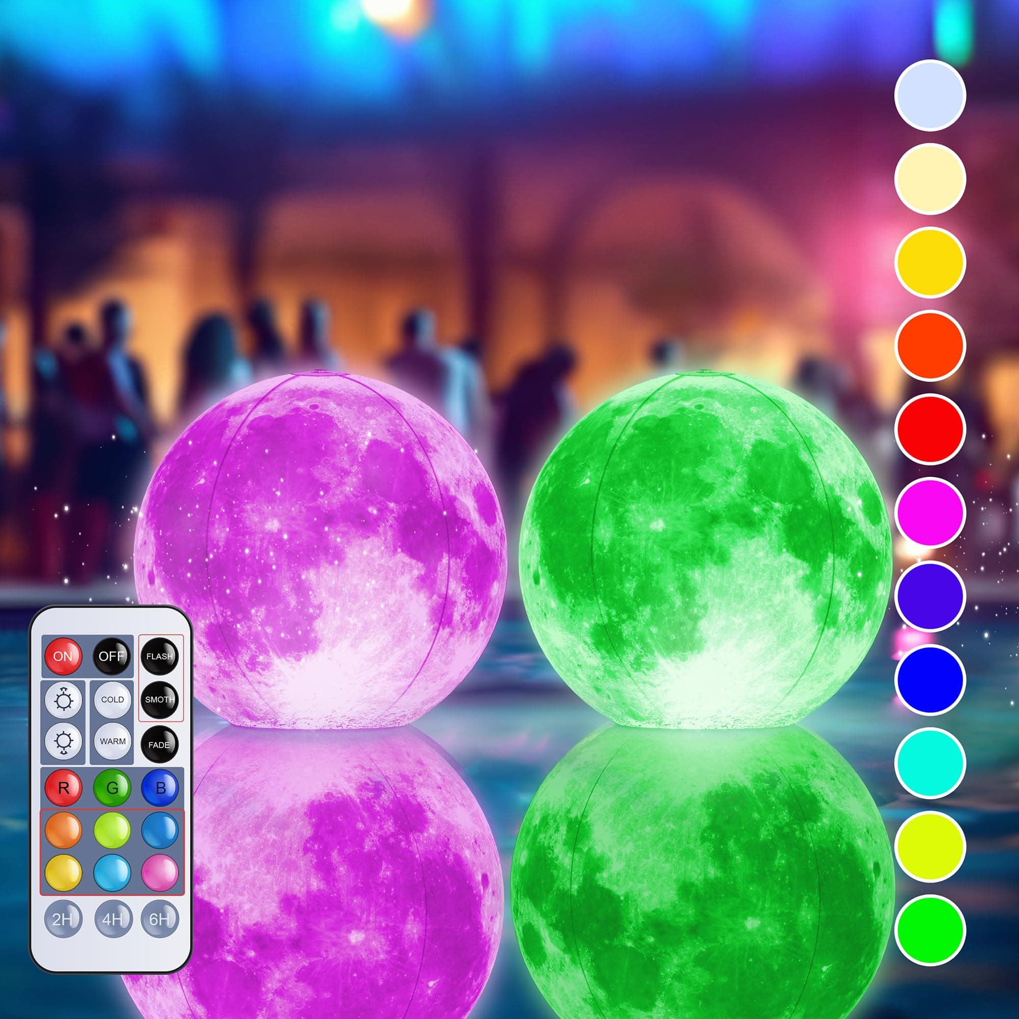 TIALLY Floating Pool Lights Solar Powered - 16" Full Moon Inflatable LED Lights for Pool, 2 Pack