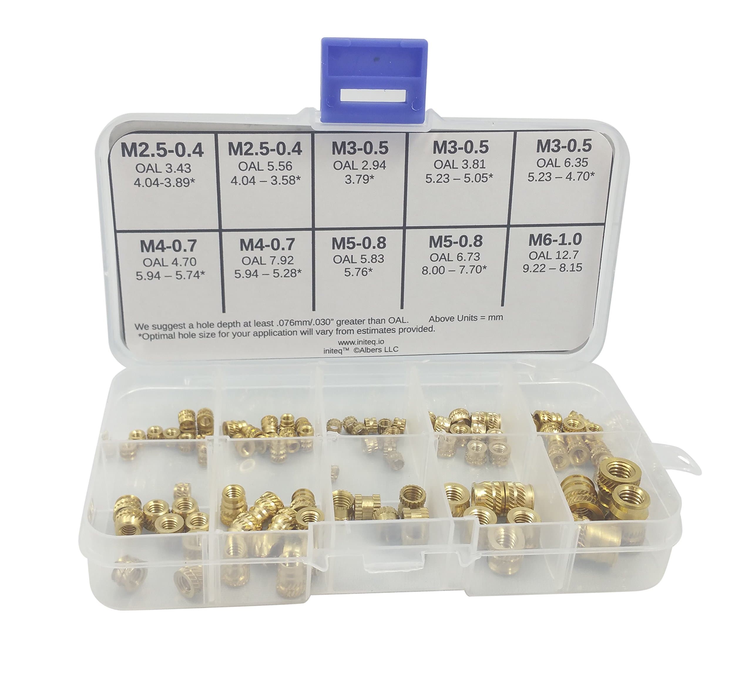 [initeq] Brass Threaded Inserts for Plastics Assortment A Insert Nuts for 3D Printing (Metric)