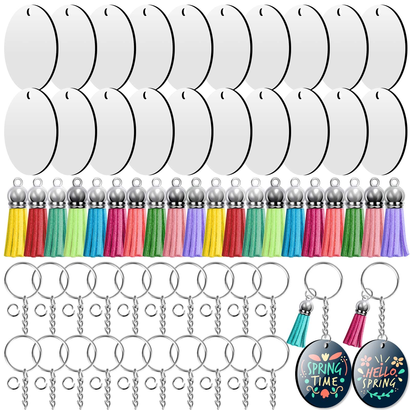 Sublimation Keychain Blanks, 120 PCS Keychains Bulk with 20 PCS Heat Transfer Double-Side Sublimation Blanks, Key Chains, Leather Tassels and Jump Rings for DIY Craft Ornament Making