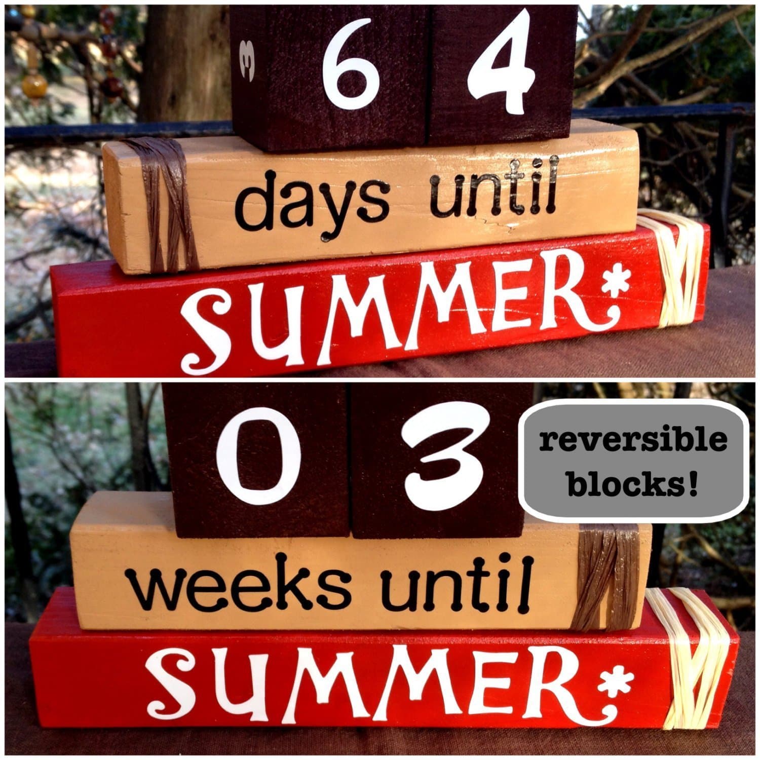COUNTDOWN TO SUMMER! Reversible and interactive wood word stacking block set for summer countdown for home and classroom decor.