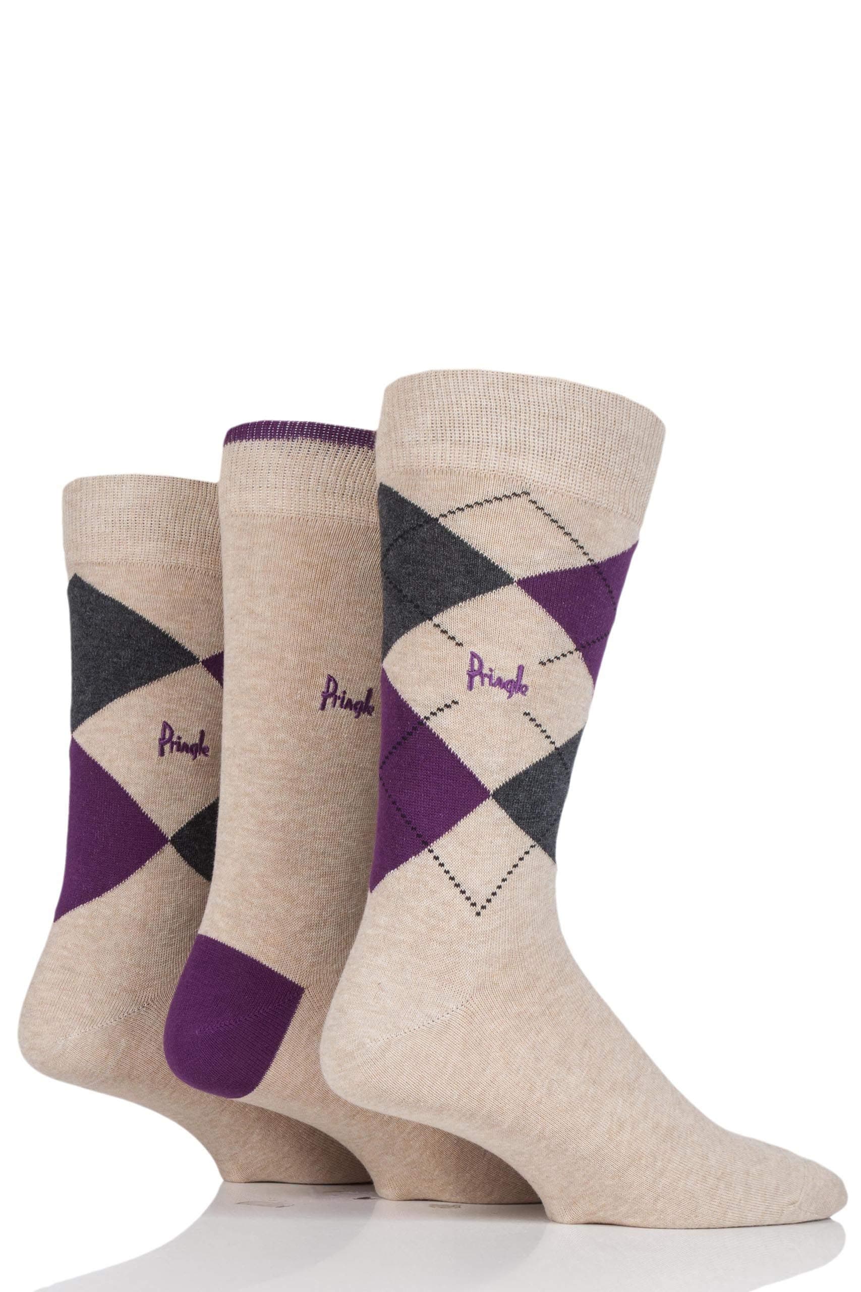 Pringle Men’s New Waverley Argyle Diamond Patterned and Plain Cotton Socks,in Assorted Colours, Casual Wear and Fashion Socks, Gifts for Him 3 Pair Pack
