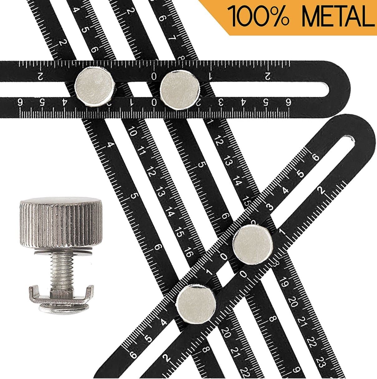 Geldy Tools Multi Angle Measuring Ruler Aluminum Alloy Template Tool | Premium Metal Screws | General Measurement Layout Nook Scale | Measures All Angles For Professional DIY Wood Tile Flooring
