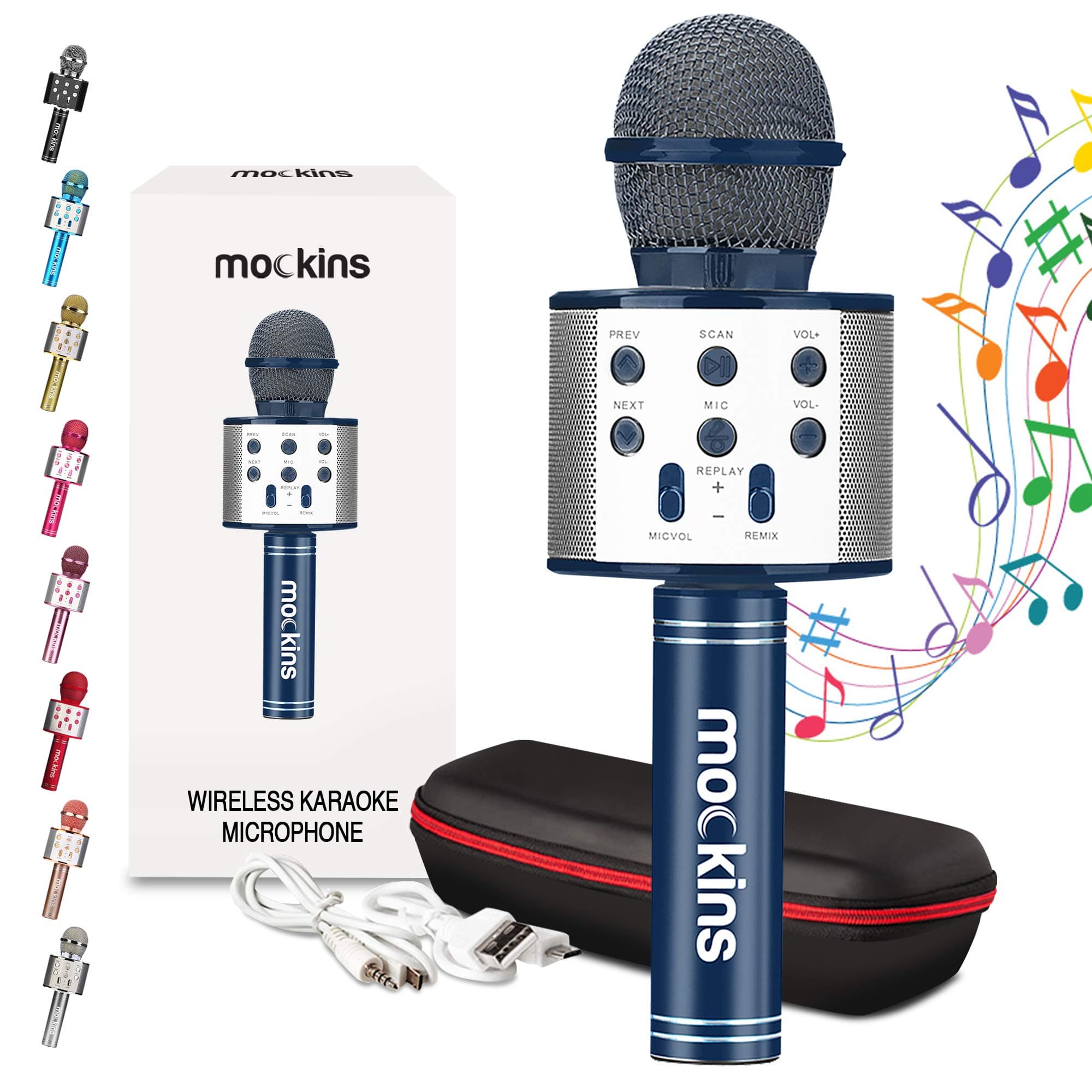 Wireless Bluetooth Handheld Karaoke Microphone with Built in Bluetooth Speaker All-in-One Karaoke Machine | Compatible with Android & iOS iPhone - Navy Color