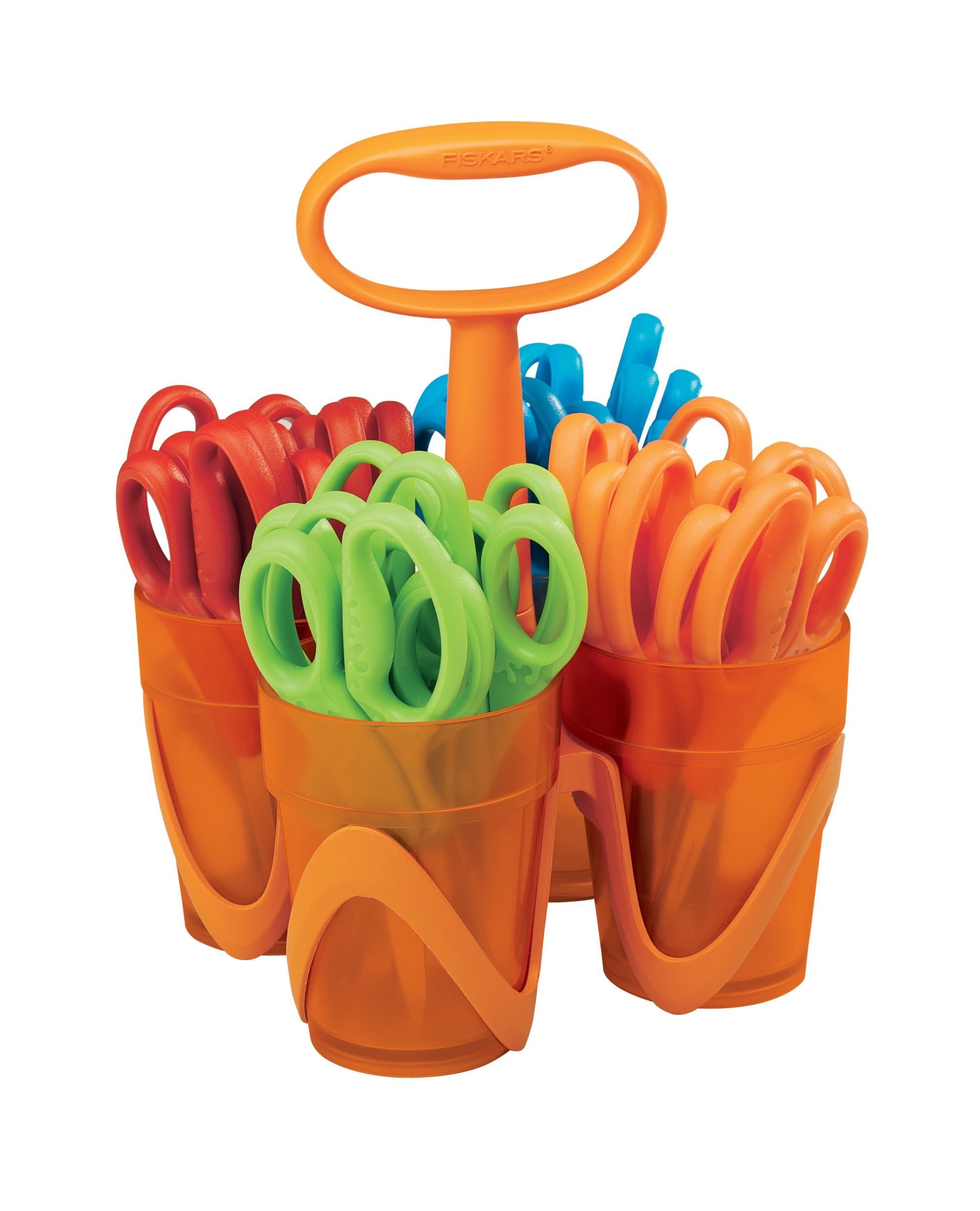 Fiskars Blunt-Tip 5" Scissors for Kids 4-7 with Classpack Art Caddy Organizer (24-Pack) - Kids Scissors for School or Crafting - Back to School Supplies - Assorted Colors
